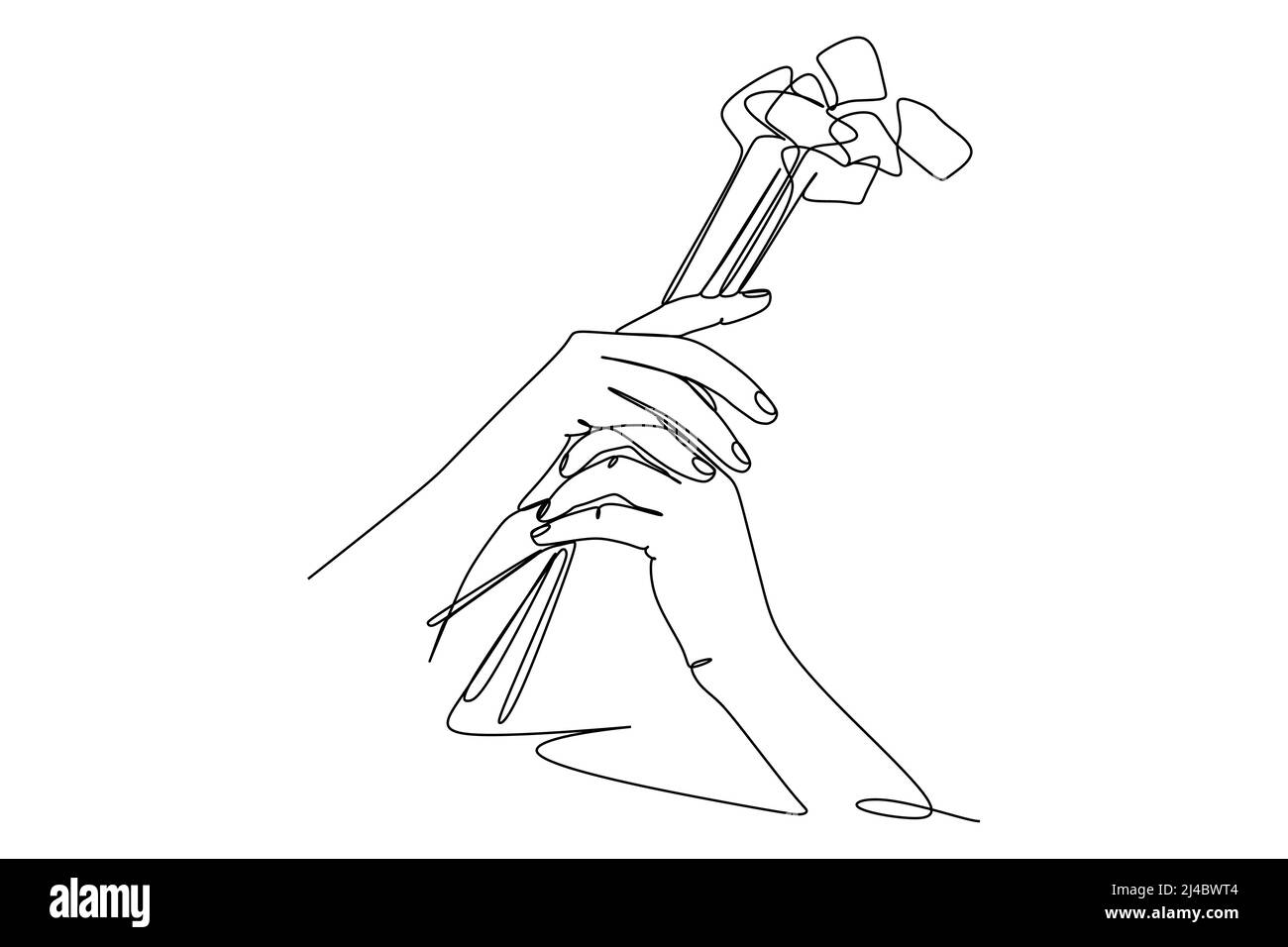Einzelne kontinuierliche Linie hält Blumen isoliert auf weißem Hintergrund Vektor-Illustration Stock Vektor