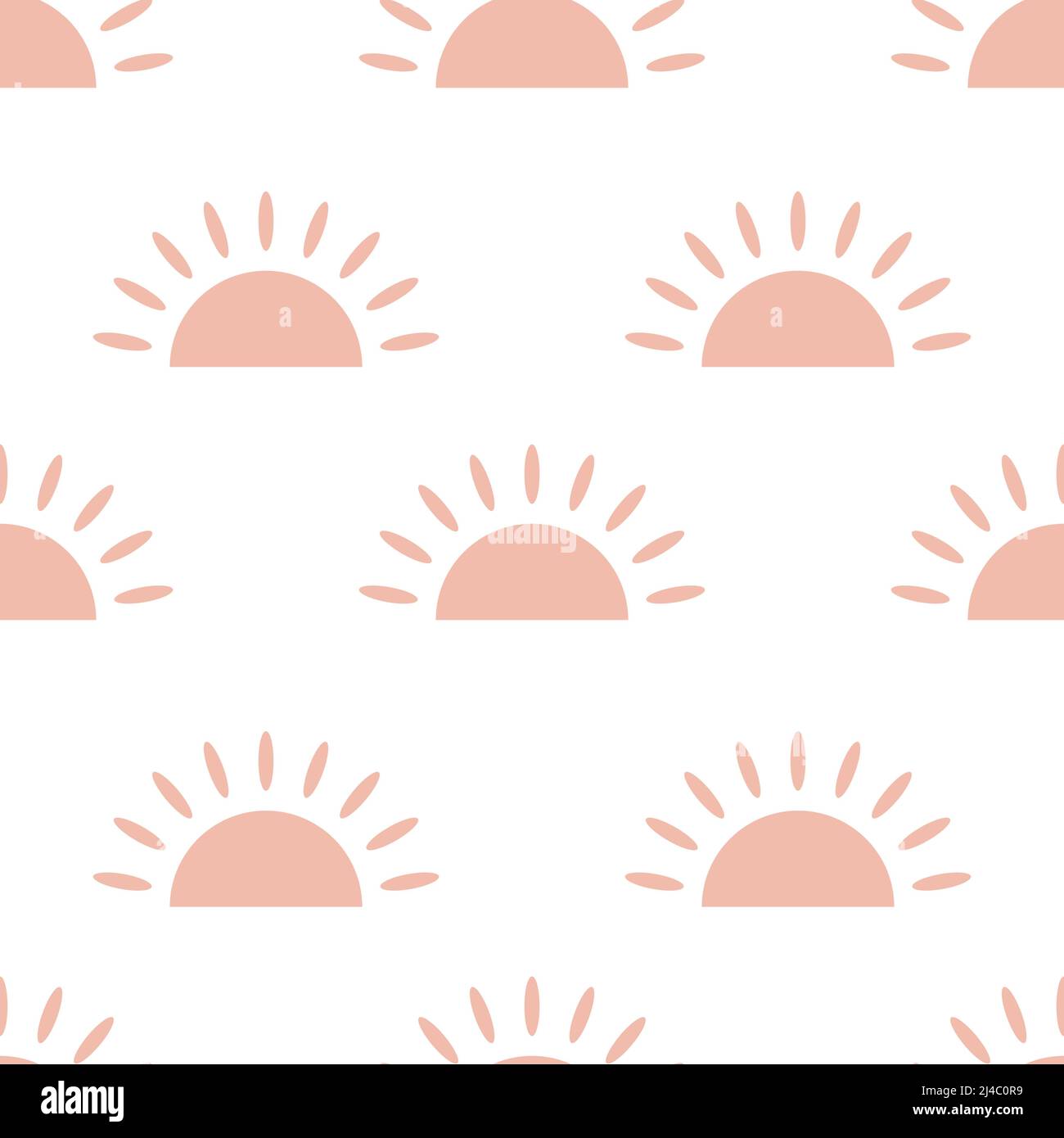 Handgezeichnetes rosa halb Sonne Doodle Objekt isoliert auf weißem Hintergrund ist in Nahtloses Muster - Vektor-Illustration Stock Vektor