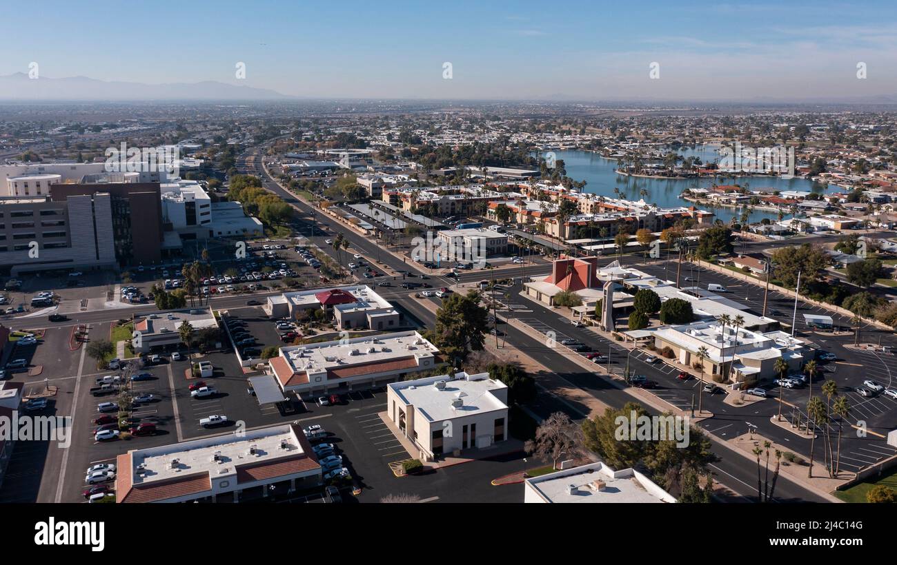 Tagesansicht der städtischen Skyline von Sun City, Arizona, USA. Stockfoto