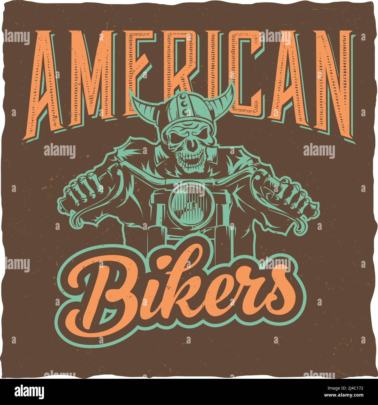Biker T-Shirt Labeldesign mit Darstellung des Skelett Reiten auf Motorrad Stock Vektor