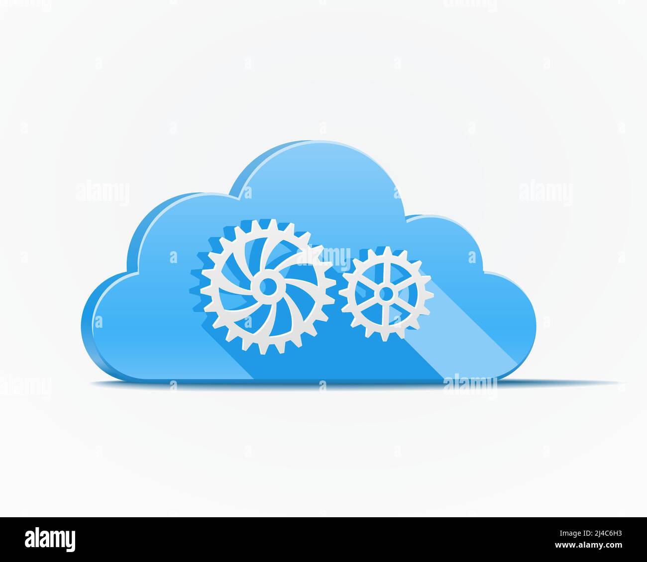 Blaue Wolke mit Zahnrädern oder Zahnrädern, die Cloud Computing darstellen Industrie und Mechanisierung Vektor Illustration Stock Vektor