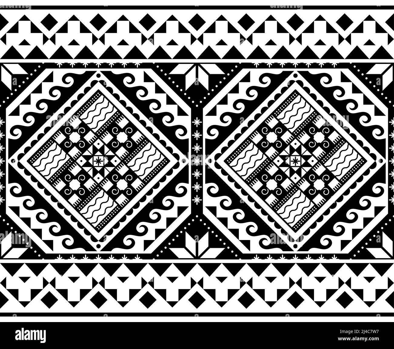 Ukrainische Hutsul Pysanky Muster - traditionelle Ostereier Volkskunst Vektor nahtloses Design in schwarz und weiß Stock Vektor
