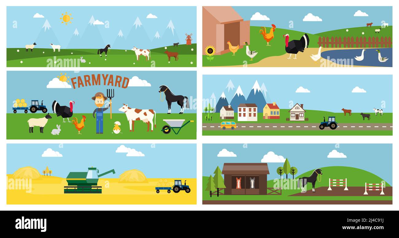 Schöne Vektor Bauernhof Cartoon Banner für Webseiten und andere Grafische Designs Stock Vektor