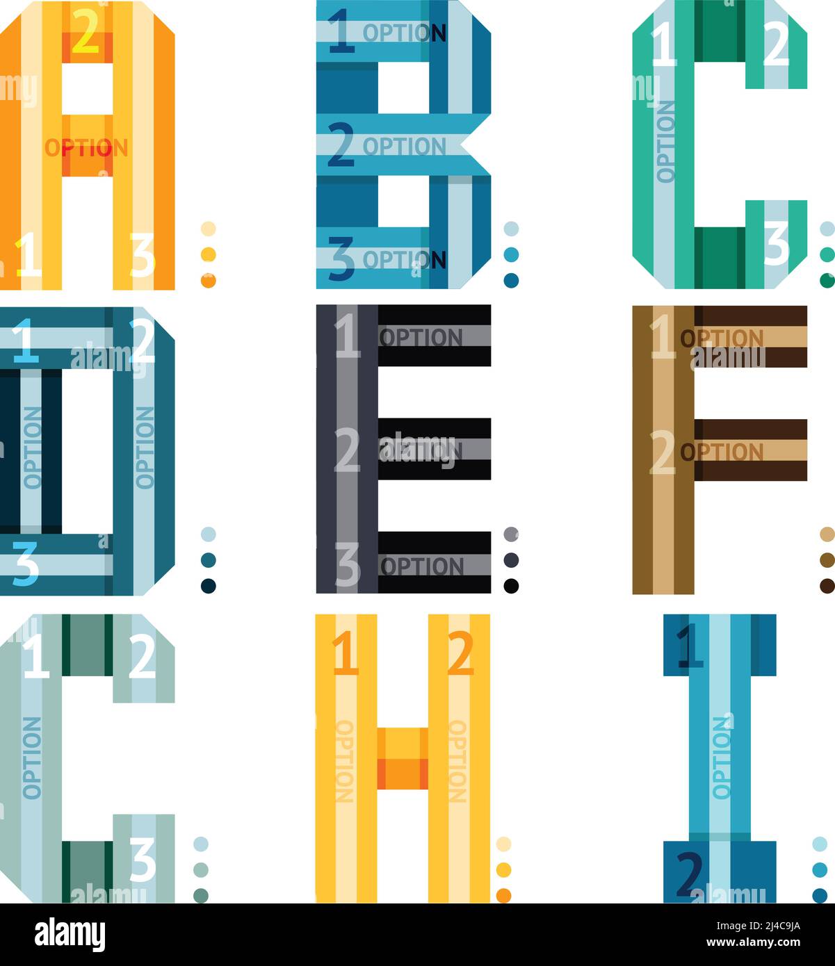 Vektor-Buchstaben mit Streifen und Zahlenoptionen zur Verwendung Als Infografik deisgn Elements a-b-c-d-e-f-g-h-i eine Teilesammlung in a Serie von thr Stock Vektor