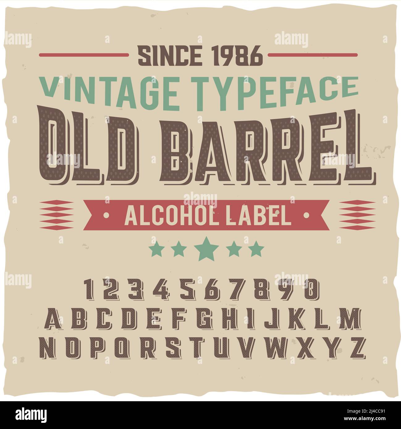 Vintage Label-Schrift namens 'Old Barrel'. Gute handgefertigte Schrift für jedes Label-Design. Stock Vektor