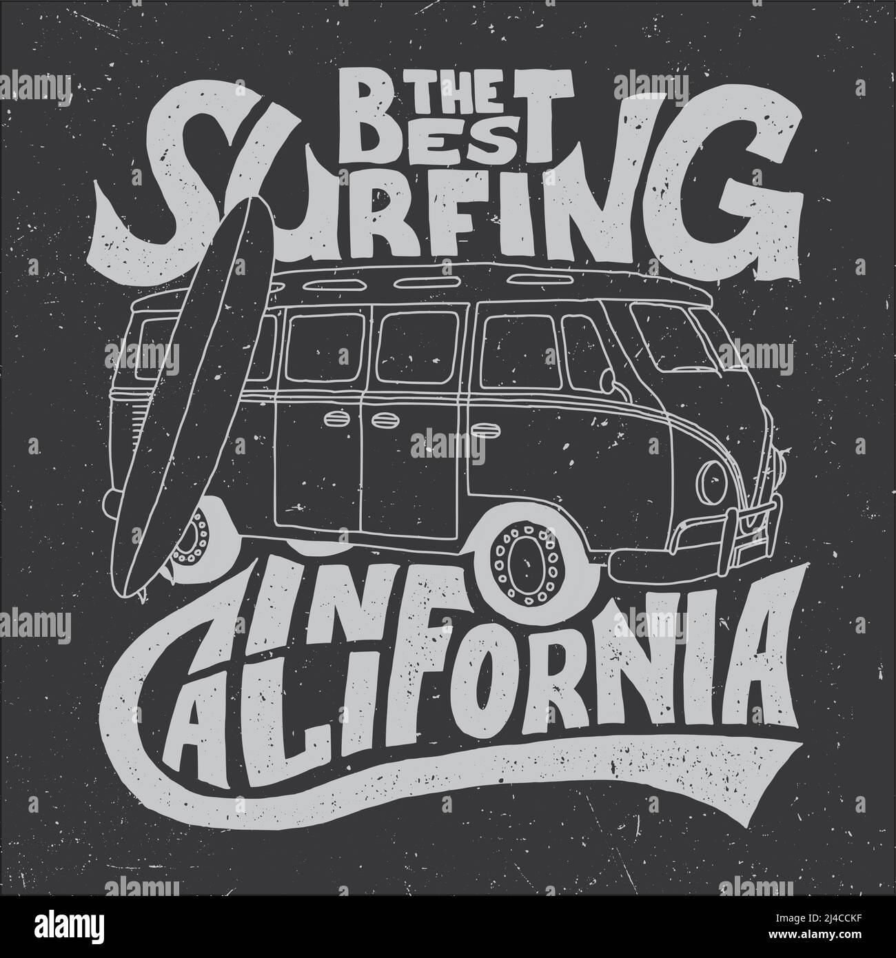 California Best Surfer Poster mit Bus und Board on effektiv Vektordarstellung im Hintergrund Stock Vektor