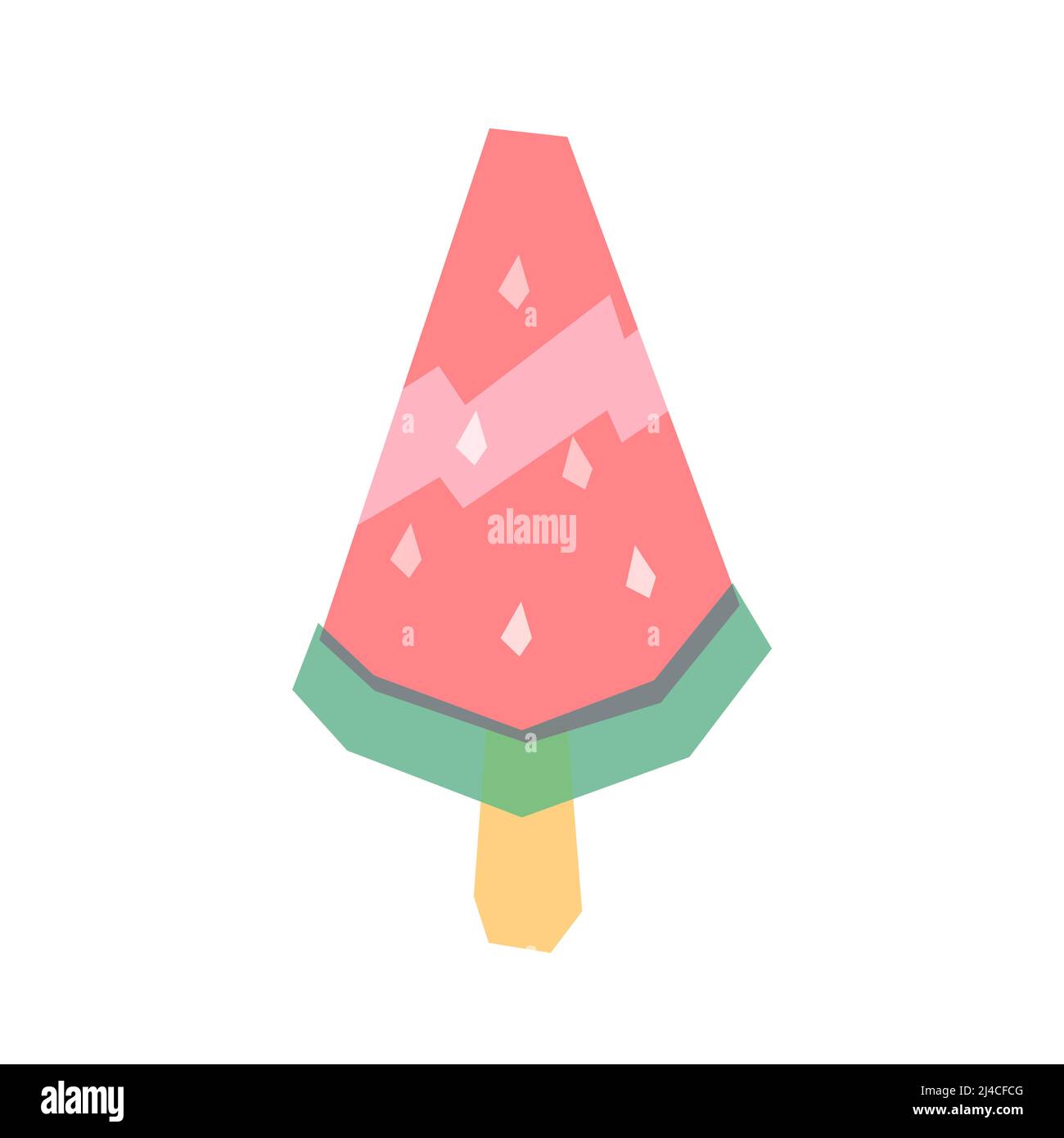 Gefrorenes Wassermelone-Eis rosa auf einem Stock. Mehrschichtige Überdruckbilder von Süßeis-Dessert in grüner und roter Farbe. Stock Vektor