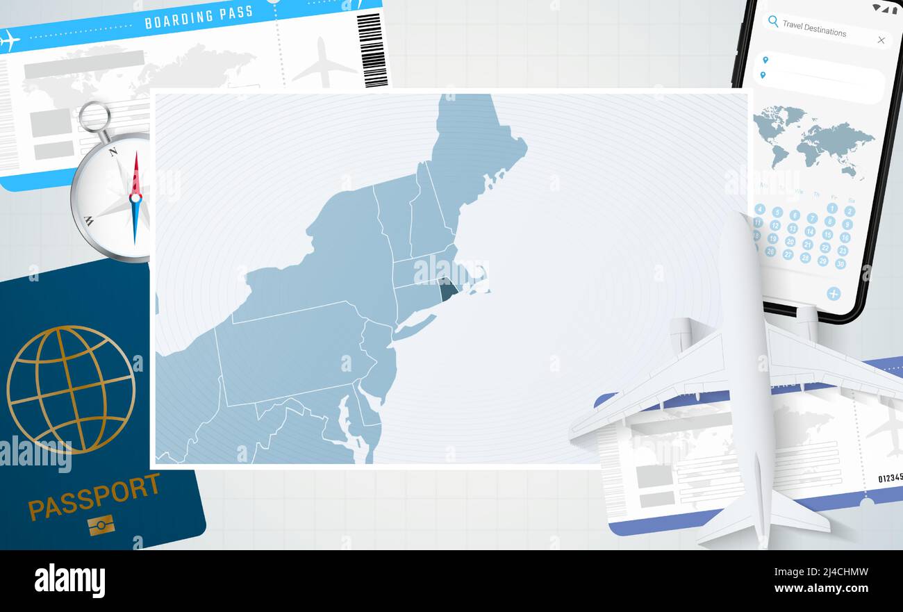 Reise nach Rhode Island, Illustration mit einer Karte von Rhode Island