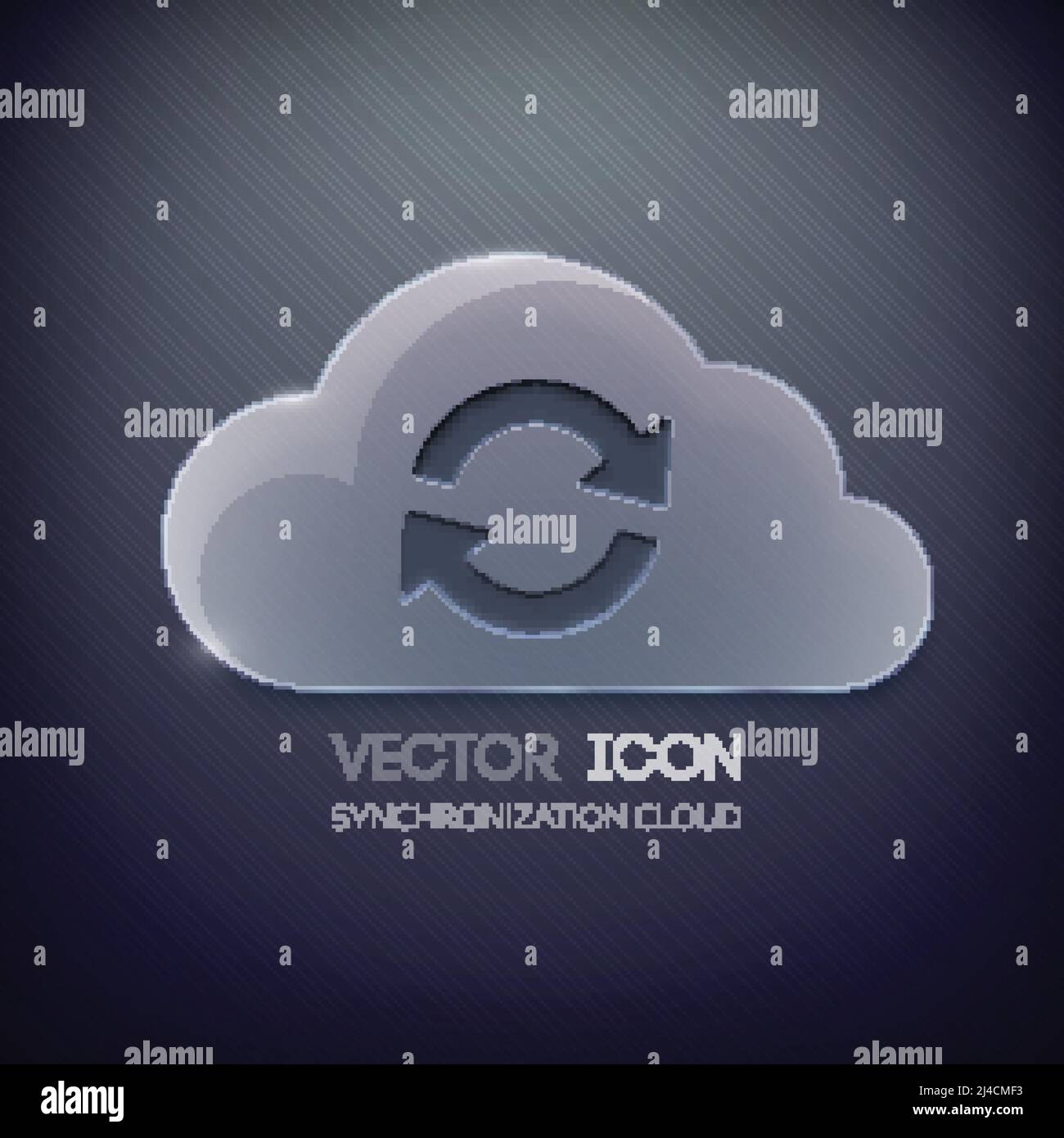 Reinigen Sie die Webvorlage mit Glaswolke und einem Rotationsschild mit Pfeilen Auf dunkel gestreiftem Hintergrund isolierte Vektor-Illustration Stock Vektor