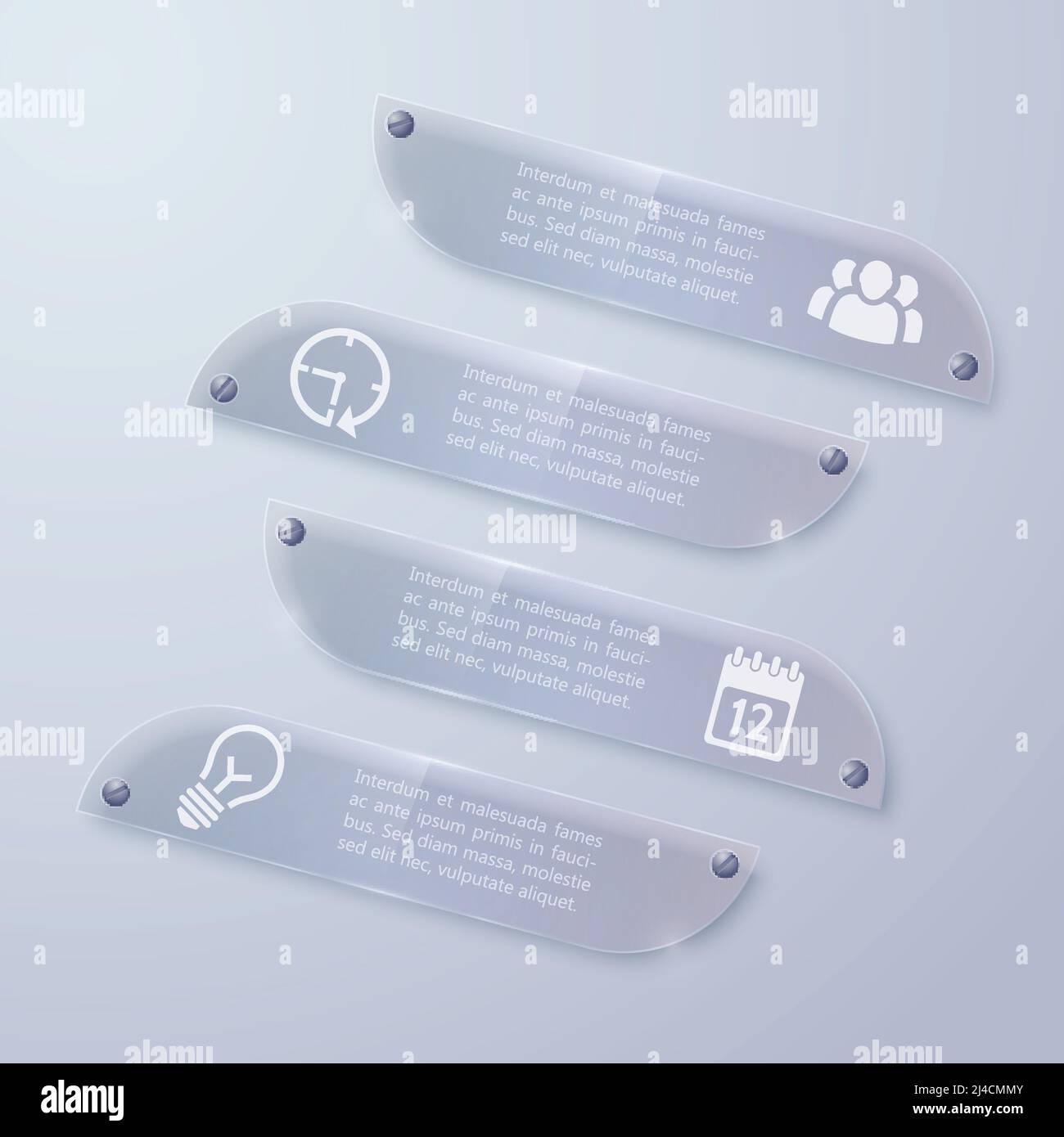 Web Glas Infografik horizontale Banner mit Text und Business-Icons Auf grauem Hintergrund isolierte Vektordarstellung Stock Vektor