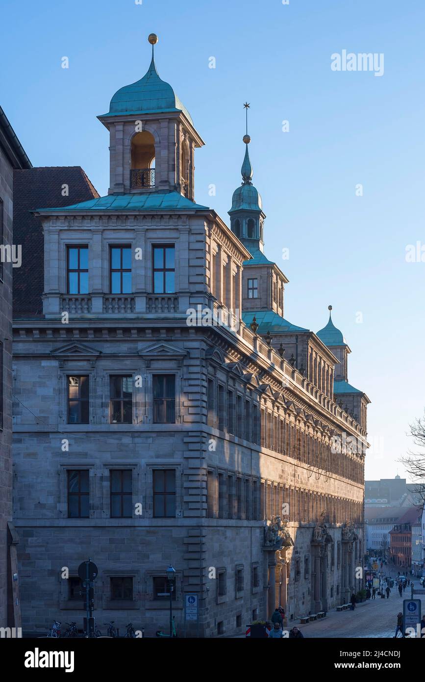 Westfassade des Alten Rathauses, Renaissance-Gebäude aus den Jahren 1616 bis 1622, Nürnberg, Mittelfranken, Bayern, Deutschland Stockfoto