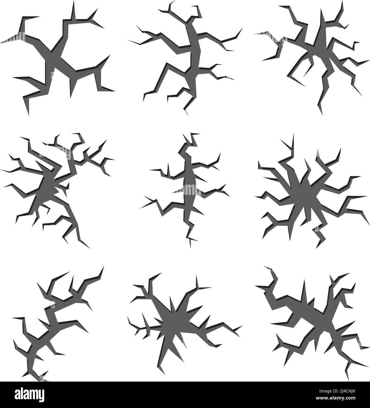 Cartoon Boden Löcher und Risse Vektor-Set. Erdbebenoberfläche, Gefahrenhintergrund, Split und Katastrophendarstellung Stock Vektor