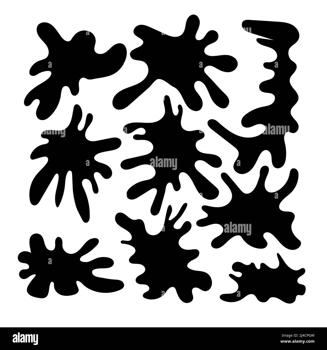 Schwarze Blob-Formen. Spot-Kollektion für Dekorationen und Rahmen, chaotische Spritzer von Ooze und Farbe. Isolierte Vektorgrafiken Stock Vektor