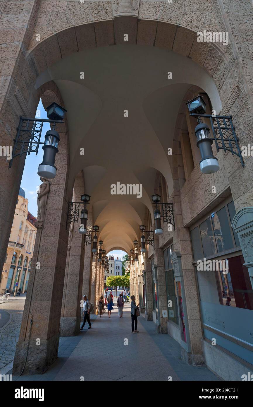 Arkarden, Görlitz Kaufhäuser bis 2009, 1913 im Jugendstil erbaut, heute restauriert und wieder Kaufhäuser, Görlitz, Obere Stockfoto