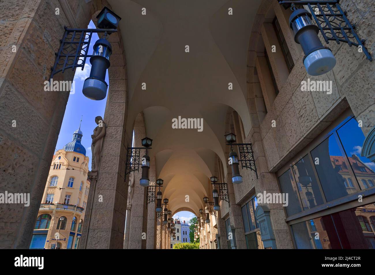 Arkarden, Görlitz Kaufhäuser bis 2009, 1913 im Jugendstil erbaut, heute restauriert und wieder Kaufhäuser, Görlitz, Obere Stockfoto