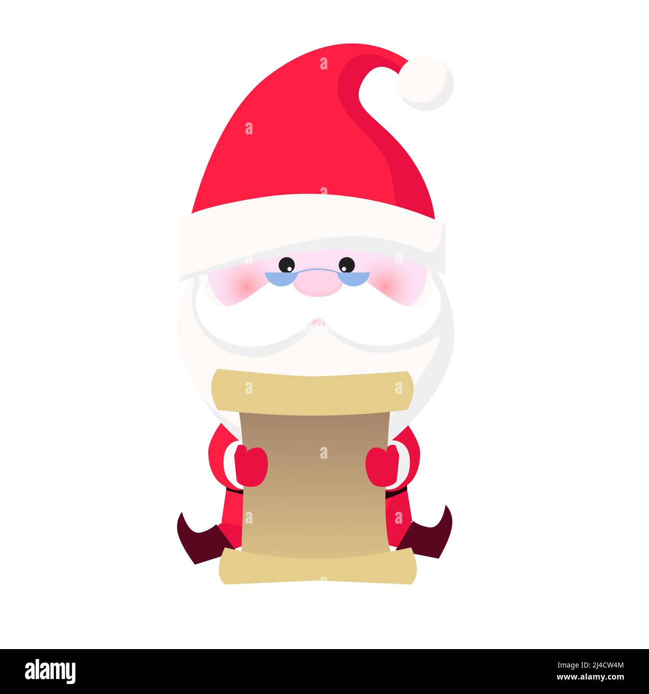 Konzentrierter Weihnachtsmann beim Lesen der Geschenkliste. Brillen, Papier, Informationen. Charakterkonzept. Kann für Themen wie Weihnachten, Neujahr, Vorbereitung verwendet werden Stock Vektor