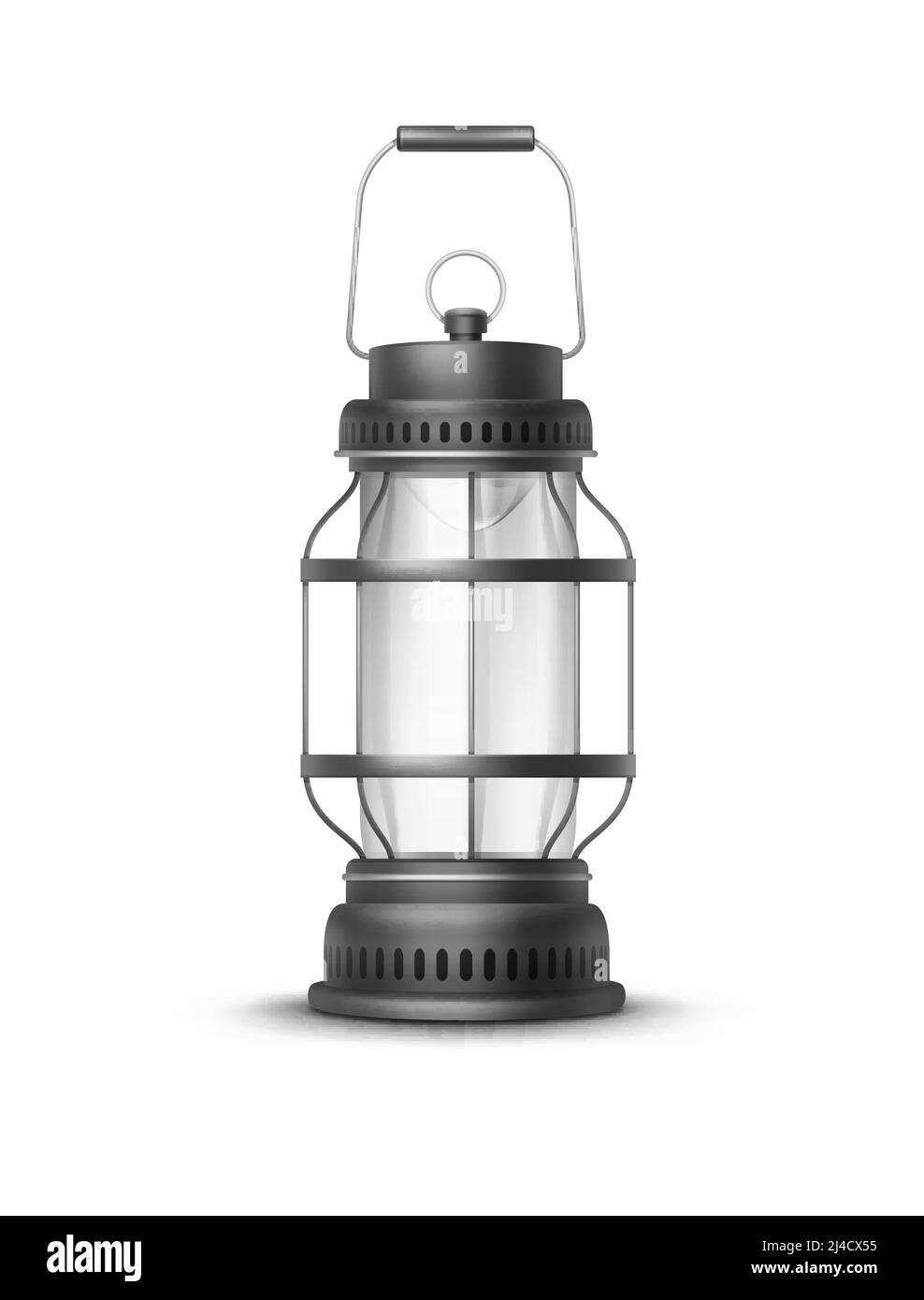 Vektor vintage schwarz Metall Camp Laterne Vorderansicht isoliert auf Weißer Hintergrund Stock Vektor