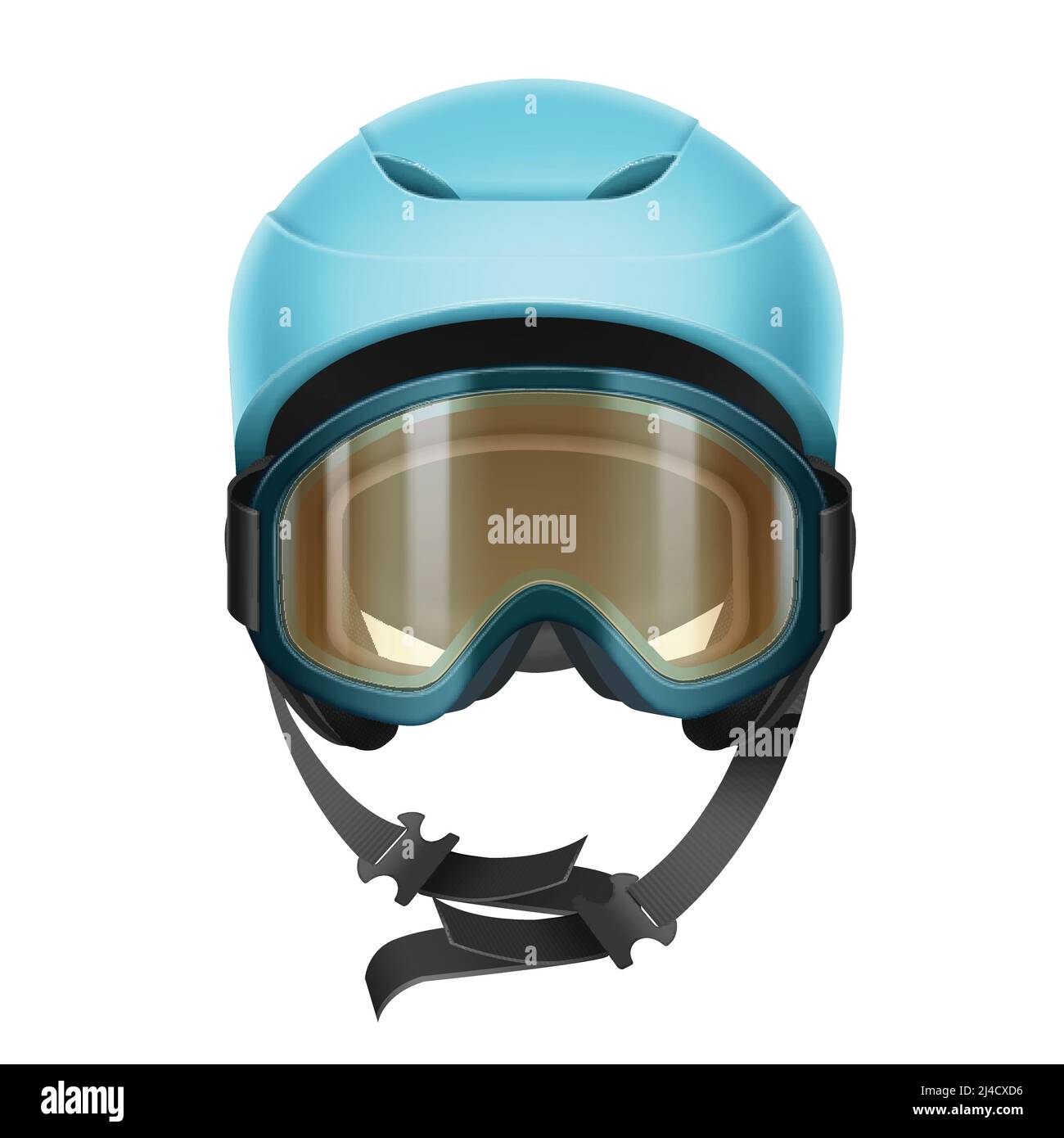 Vector blauer Schutzhelm mit oranger Brille für Skifahren, Snowboarden und andere Wintersport Vorderansicht isoliert auf weißem Hintergrund Stock Vektor