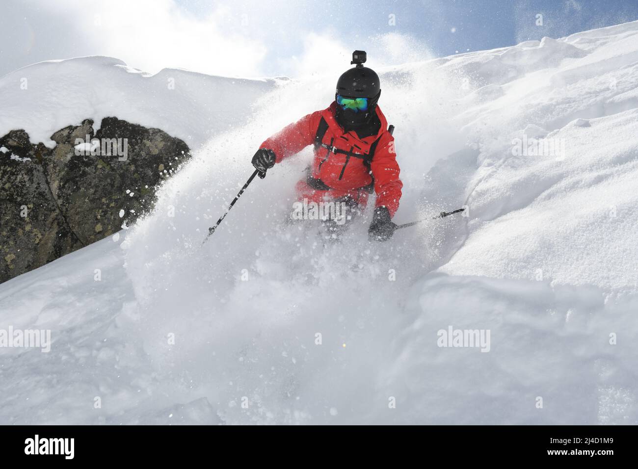 Tief in das Pulver Stockfoto