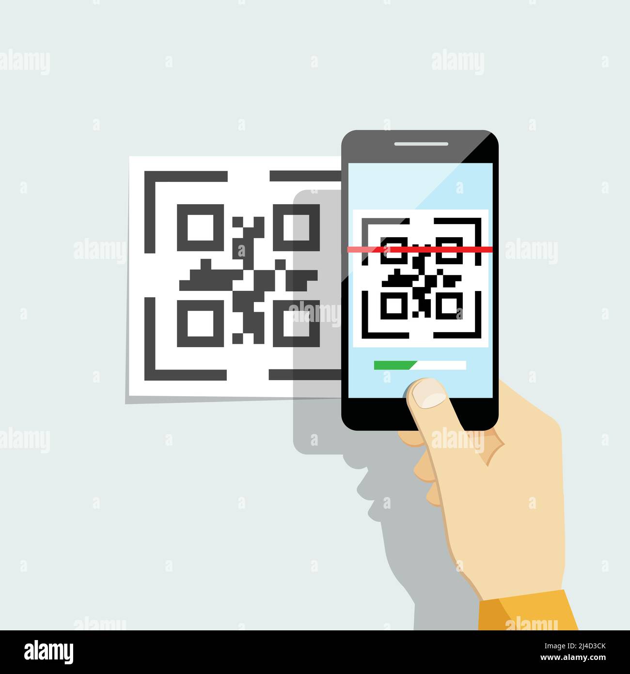 Erfassen Sie QR-Code auf dem Mobiltelefon. Digitale Technologie, Informationen Barcode, Symbol elektronischen Scan. Vektorgrafik Stock Vektor