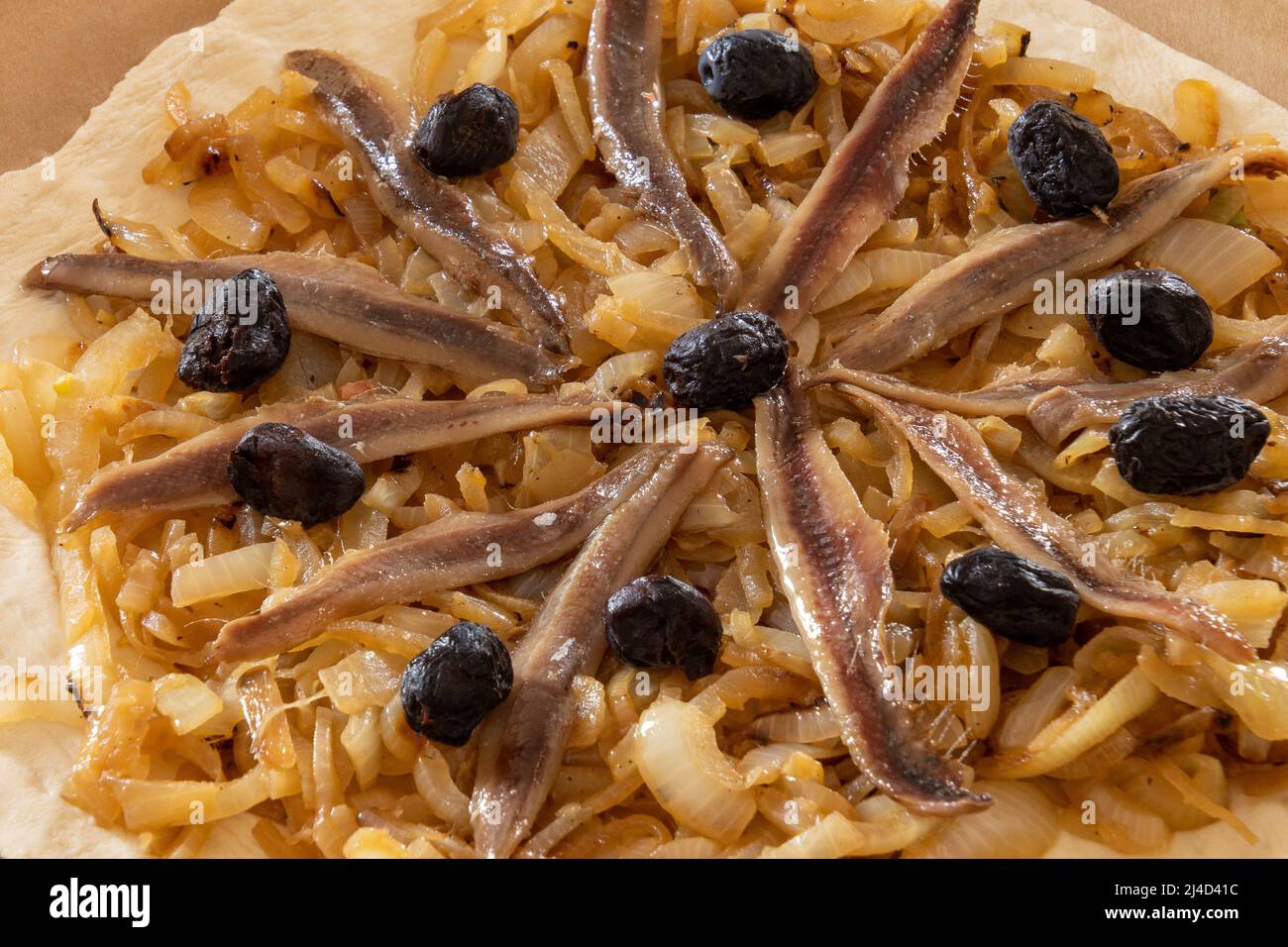 Nahaufnahme eines gekochten pissaladière Stockfoto