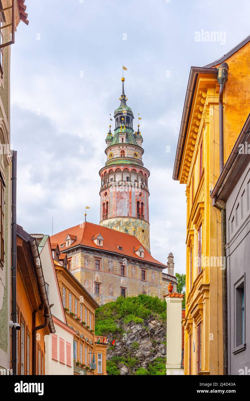 Burgturm in Cesky Krumlov Stockfoto