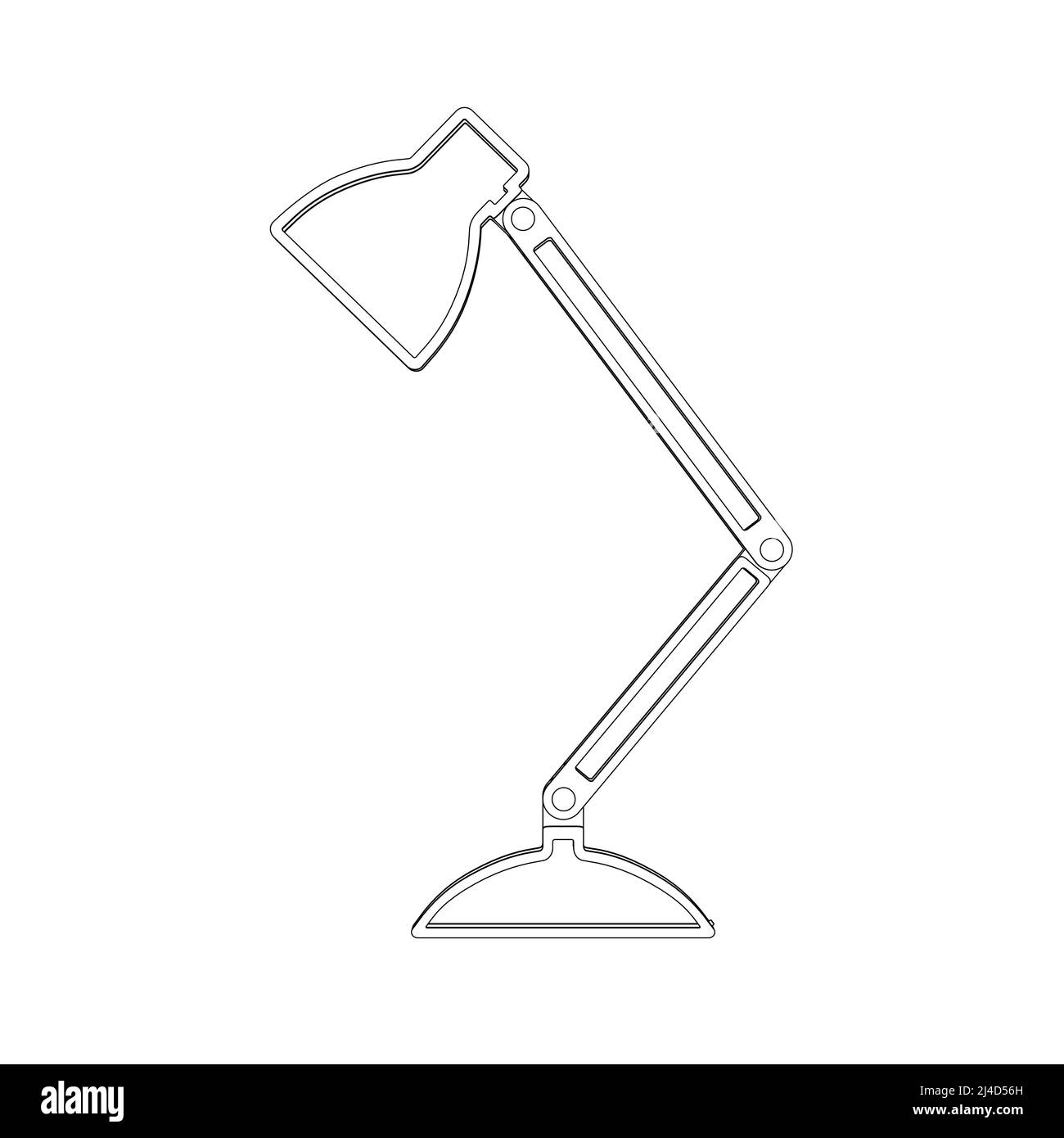 Die Symbolumrisse der Tischleuchte besteht aus schwarzen, auf weißem Hintergrund isolierten Linien. Vektorgrafik. Stock Vektor