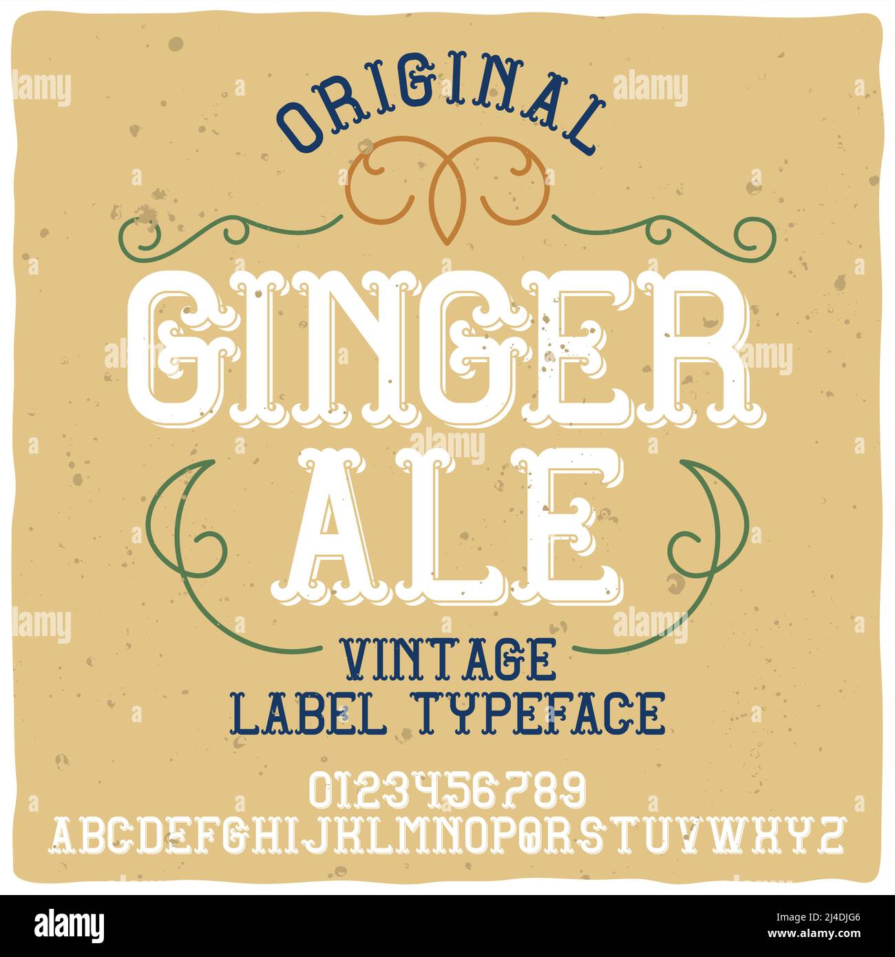 Vintage-Etikettenschrift mit dem Namen „Ginger Ale“. Gute handgefertigte Schrift für jedes Label-Design. Stock Vektor