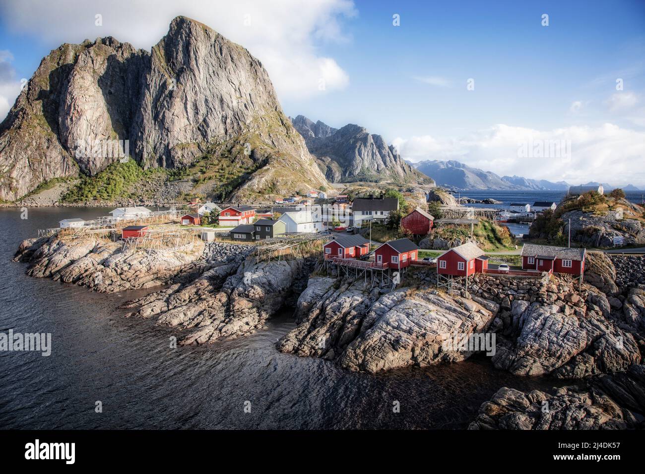 Das Dorf von Hamnoy auf der Insel Moskenesoya, Lofoten, Norwegen. Stockfoto