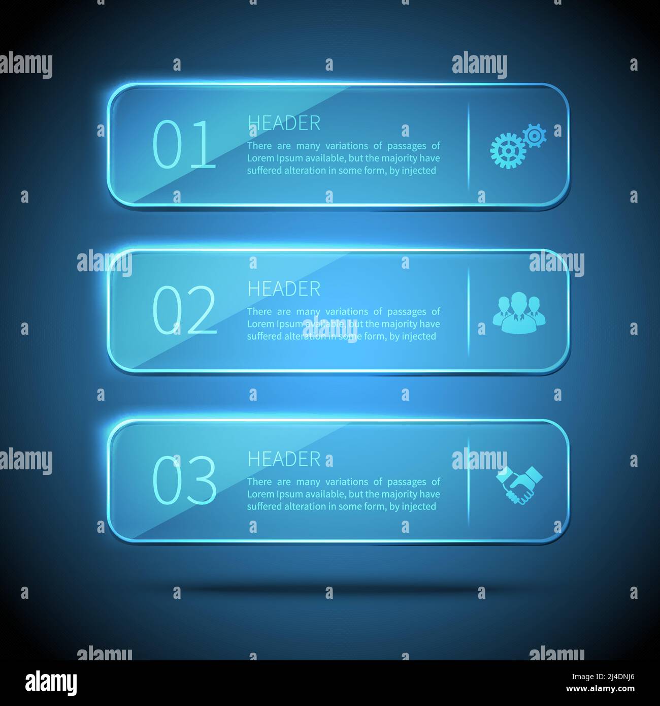 Web Elements 3 horizontale Glasplatten für Infografik auf blau Vektordarstellung im Hintergrund Stock Vektor