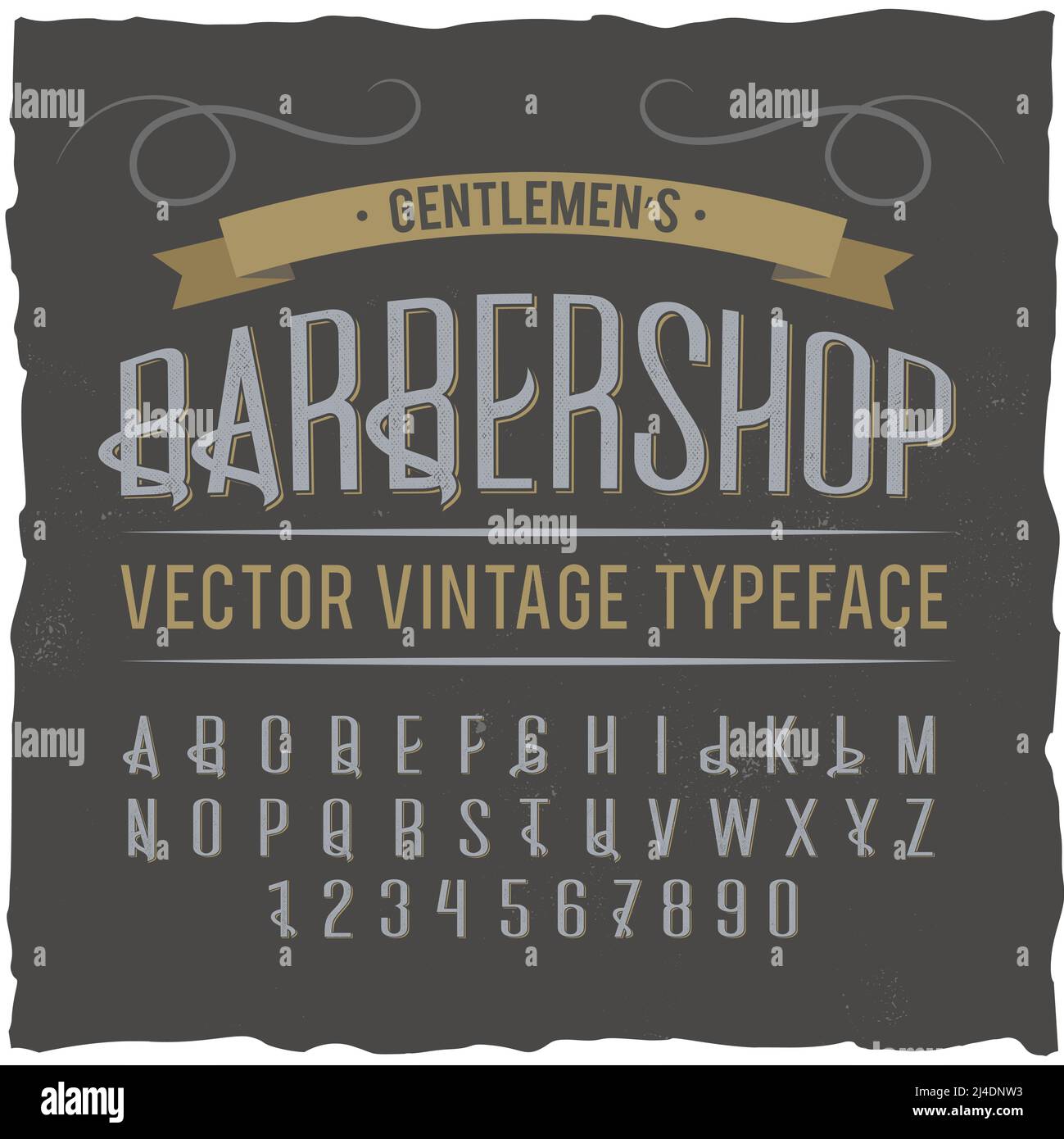 Vintage Label-Schrift namens 'Barbershop'. Gute handgefertigte Schrift für jedes Label-Design. Stock Vektor