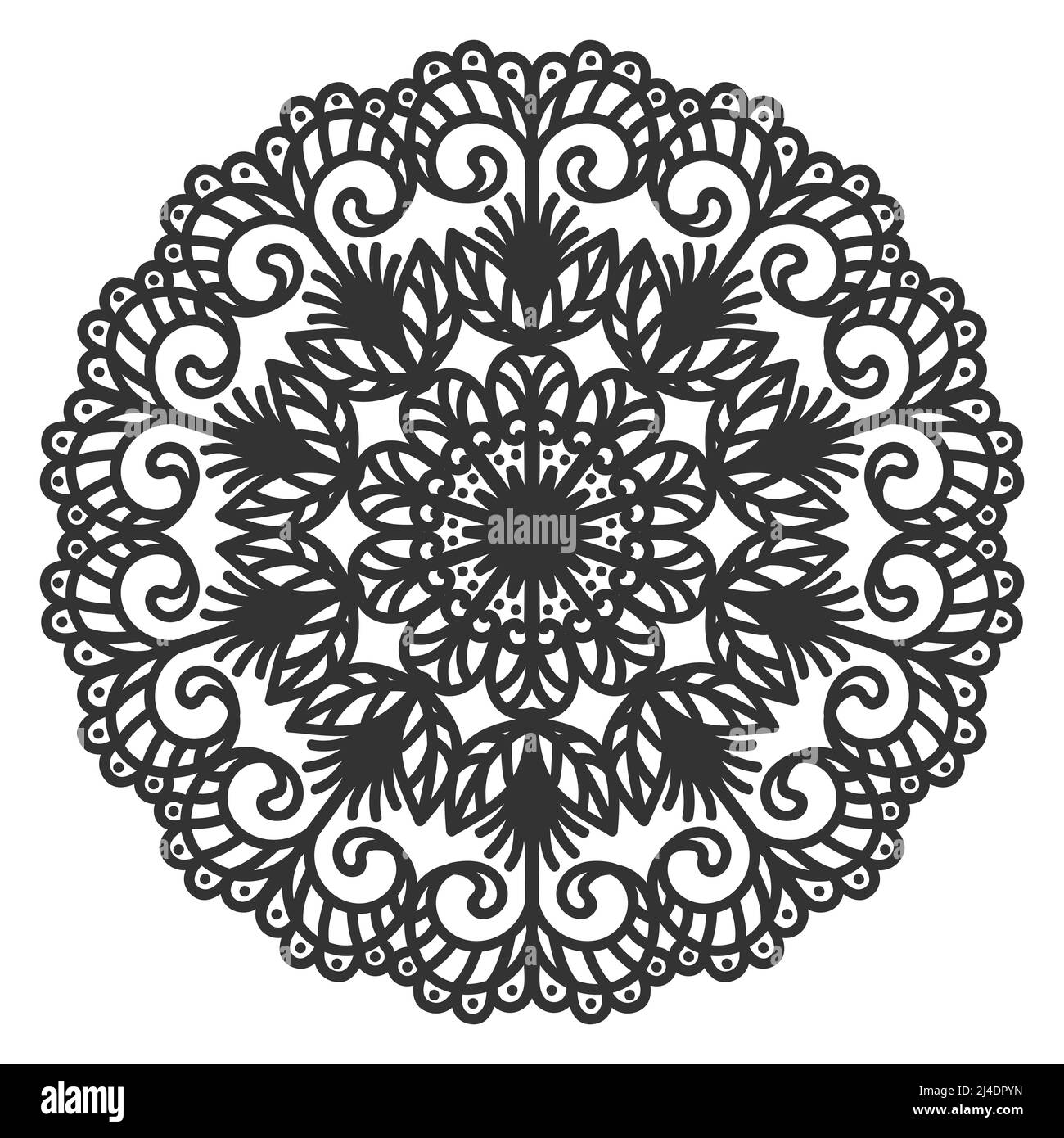 Runde Abstraktion in Form eines Mandalas. Kreisförmiges orientalisches Ornament im Ethno-Stil. Malseite. Kreisförmiges Muster für Mehndi, Tattoo, Logo Stock Vektor