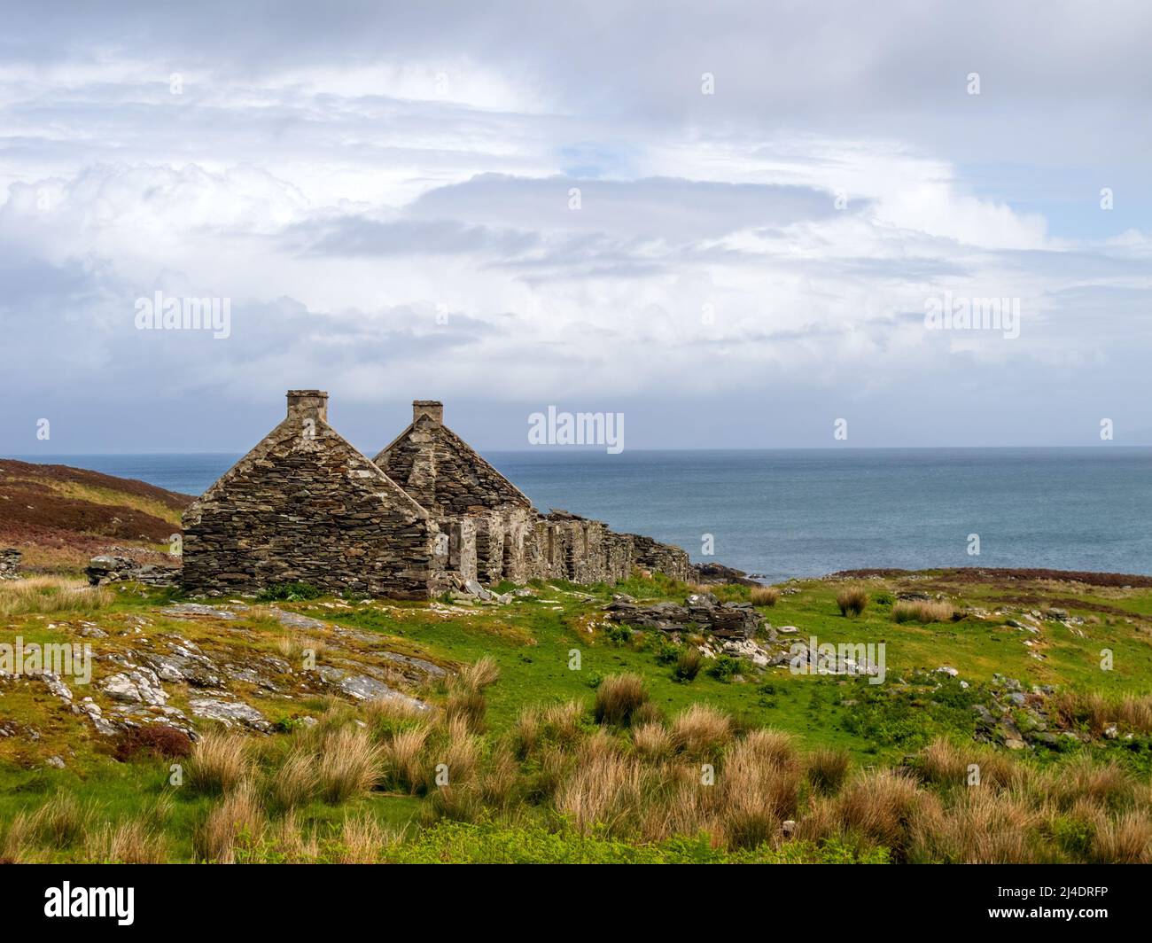 Die Ruinen von Riasg Buidhe und verlassene Fischerdorf auf der Insel Inner Hebriden von Colonsay Stockfoto