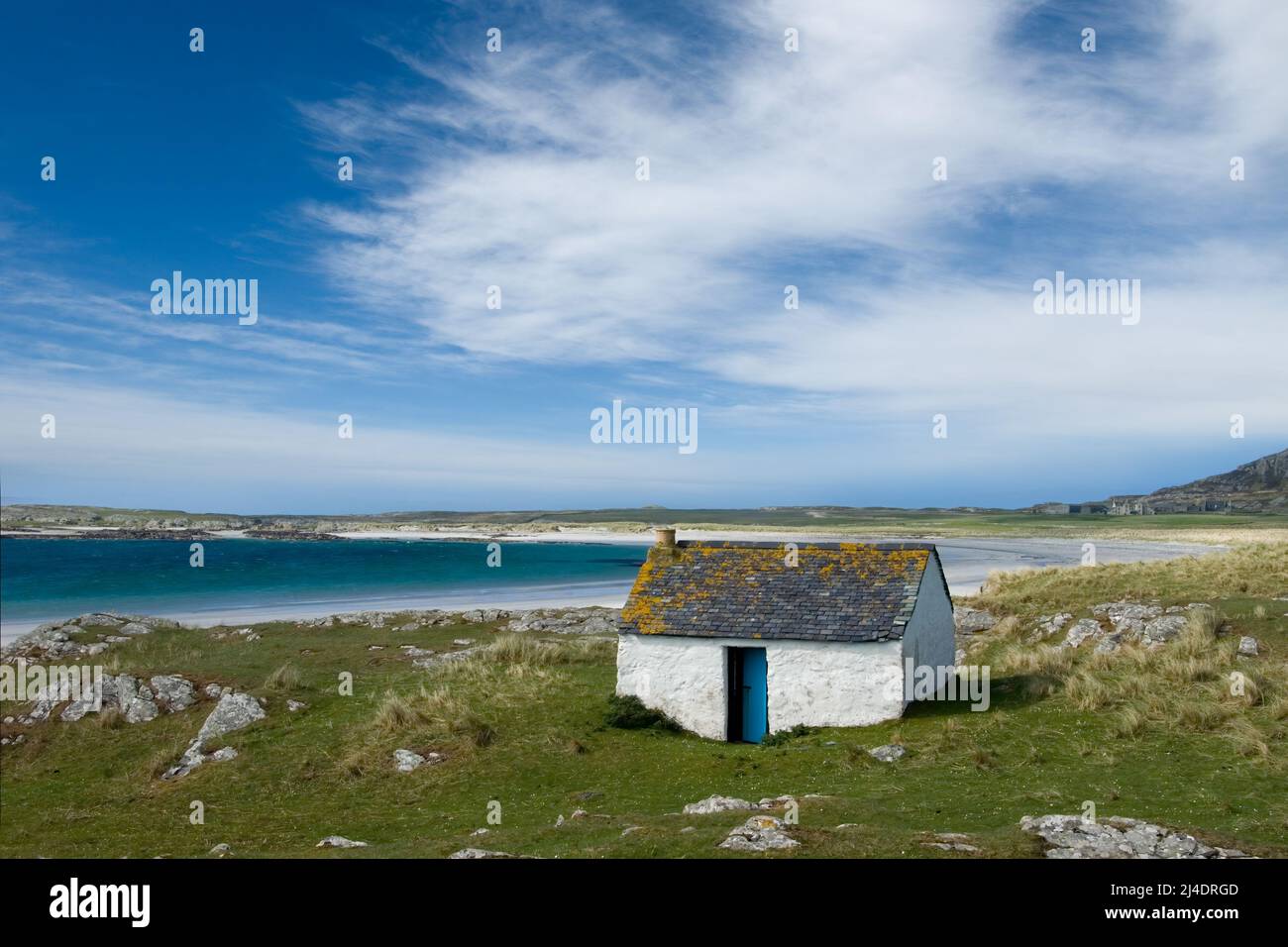 Old Kelpers Cottage auf Oronsay, den inneren Hebriden Schottlands Stockfoto