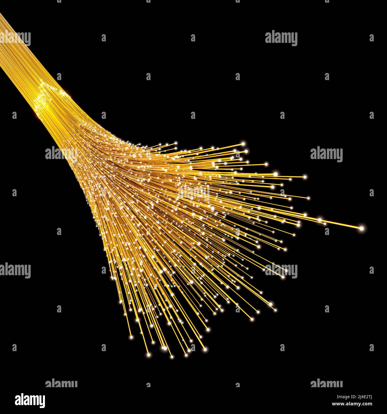 Gelbe Lichtleiter auf Schwarz. 3D Rendern Stockfoto