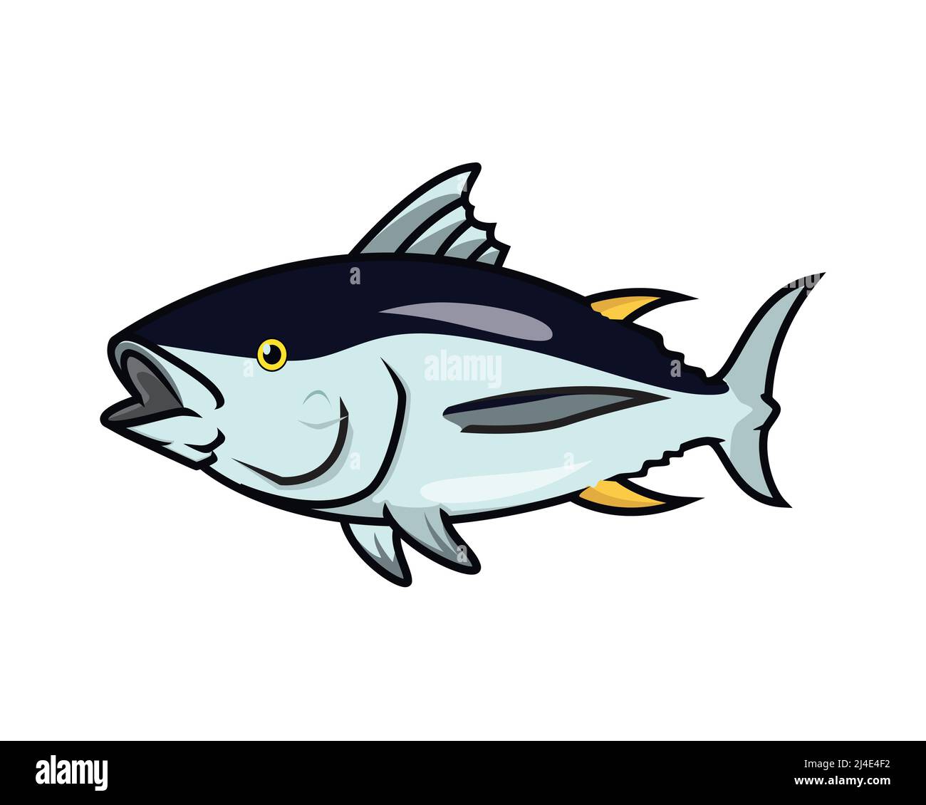 Detaillierte Yellowfin Thunfisch und Meerestierentitel Illustration Vektor Stock Vektor