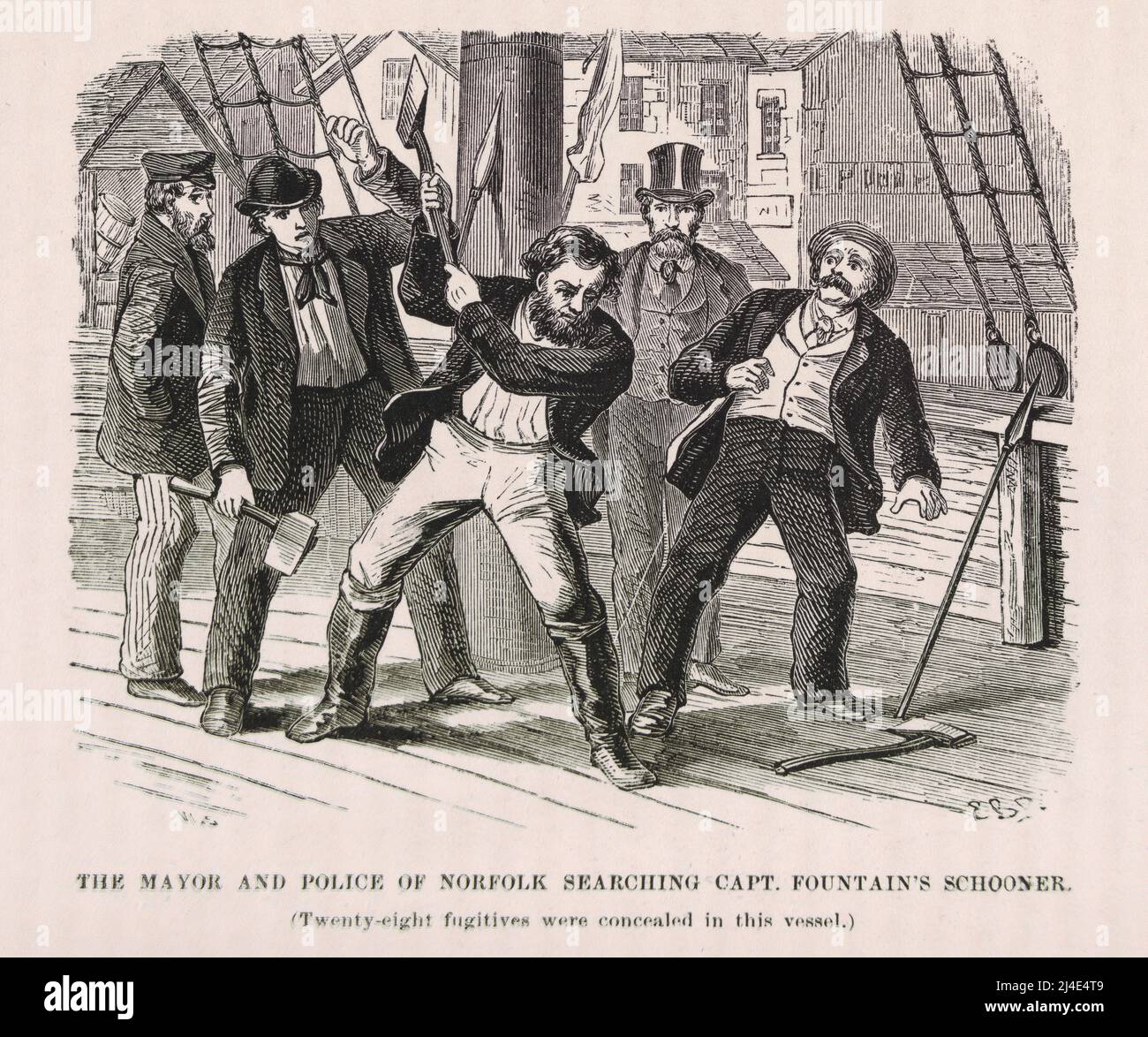 Der Bürgermeister und die Polizei von Norfolk suchen den Schooner von Capt. Fountain nach entlaufenen Sklaven. Aus William Still's 1872 Account 'The Underground Railroad' Stockfoto