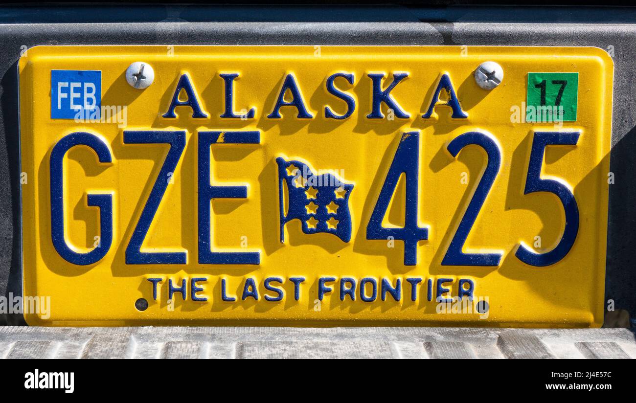 Alaska Fahrzeugplatten-Registrierungsplatte Stockfoto