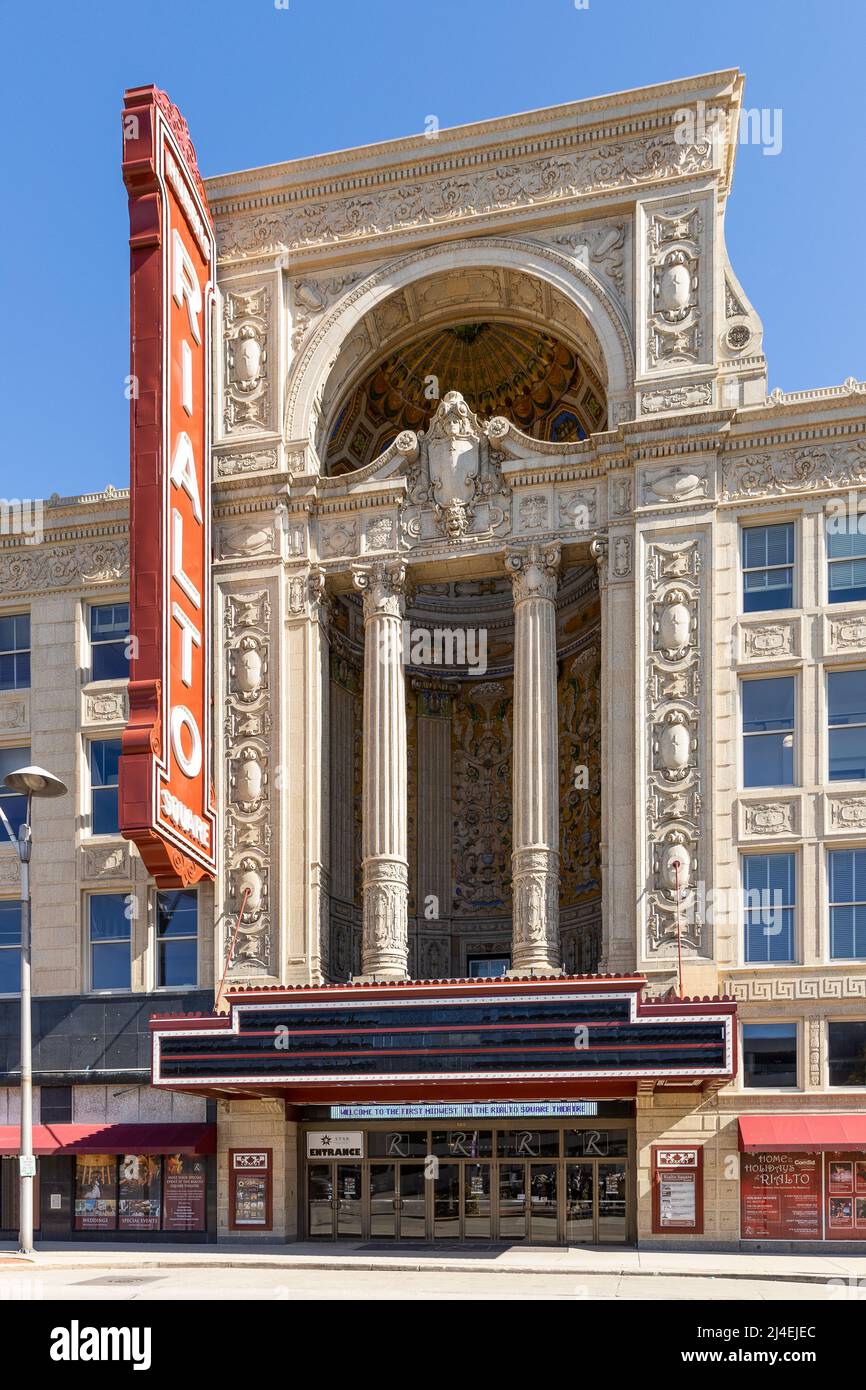 Das legendäre Rialto Square Theatre ist ein Theater in den Vororten von Chicago, das 1926 eröffnet wurde. Stockfoto