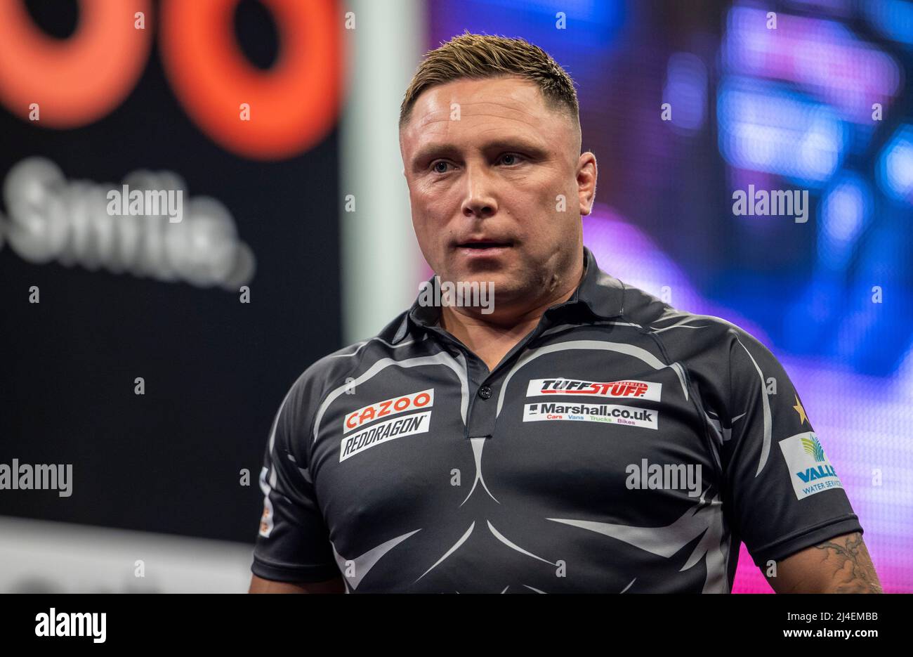 AO Arena, Manchester, Großbritannien. 14. April 2022. PDC Darts Turnier, Manchester; Gerwyn Price Credit: Action Plus Sports/Alamy Live News Stockfoto