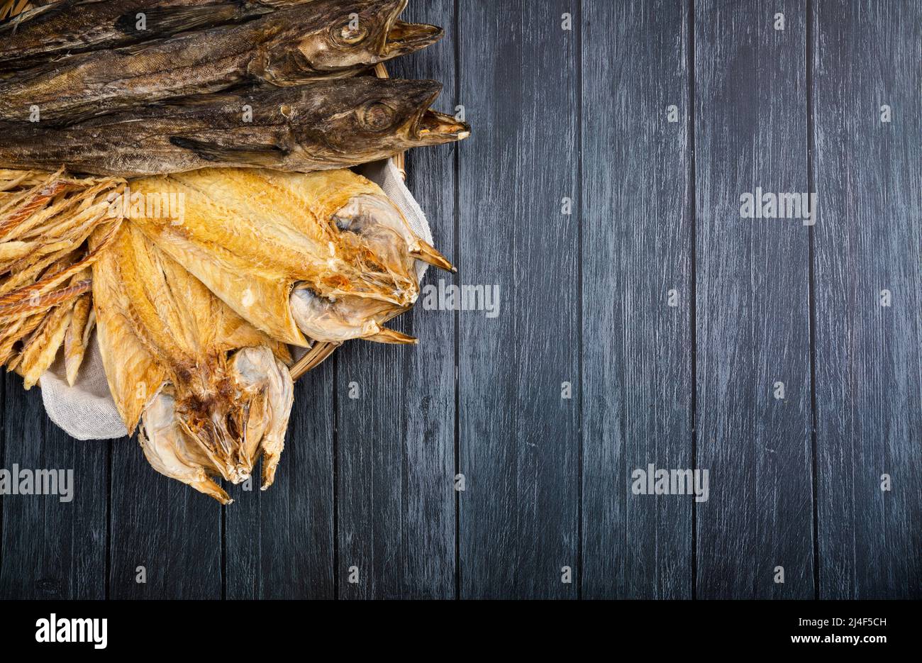 Getrocknete Pollack Set und Hintergrund Stockfoto