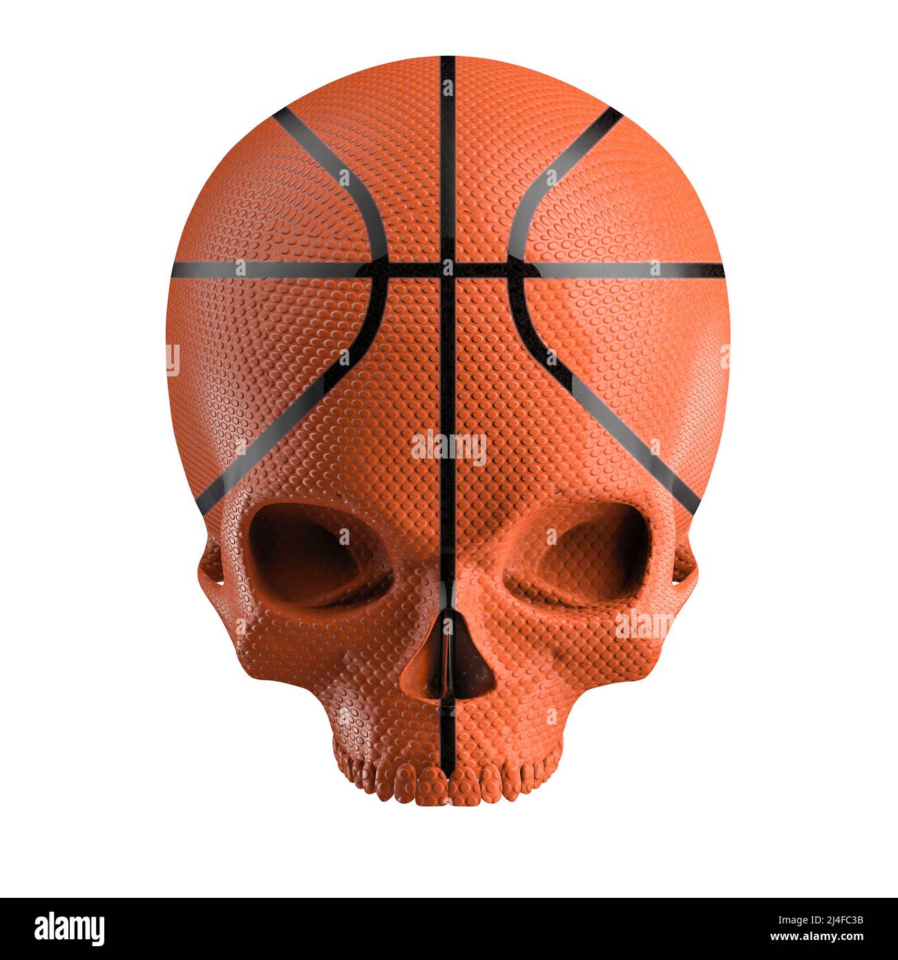 Basketball Schädel - 3D Illustration von orangenen Basketball geformten menschlichen Schädel isoliert auf weißem Studio-Hintergrund Stockfoto