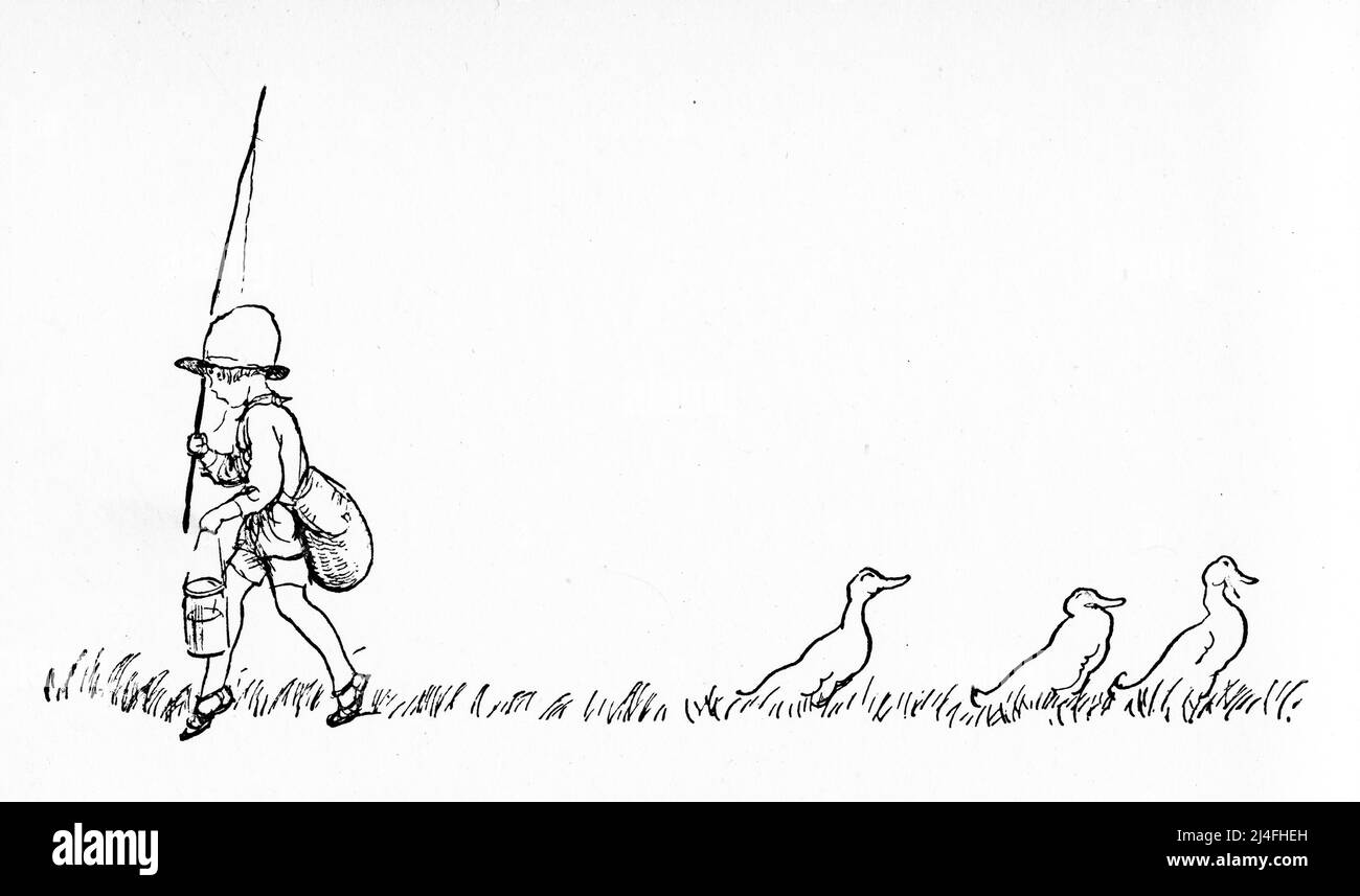 Illustration eines Jungen auf einer Fischerexpedition Stockfoto