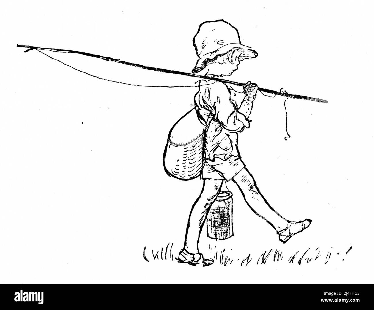 Illustration eines Jungen auf einer Fischerexpedition Stockfoto