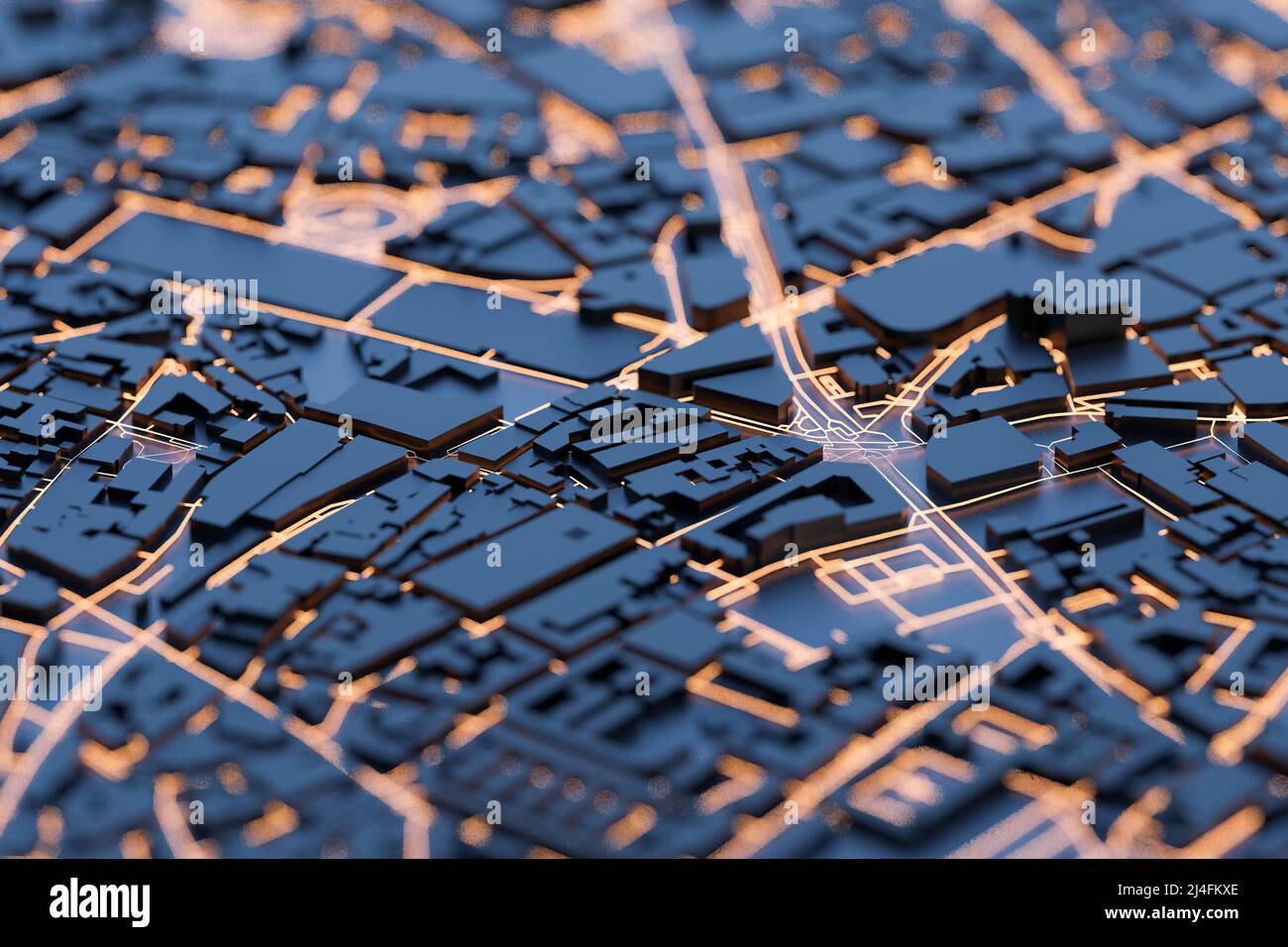 Intelligentes Verkehrsautomatisierungssystem in einer intelligenten Stadt. 3D Rendern. Stockfoto