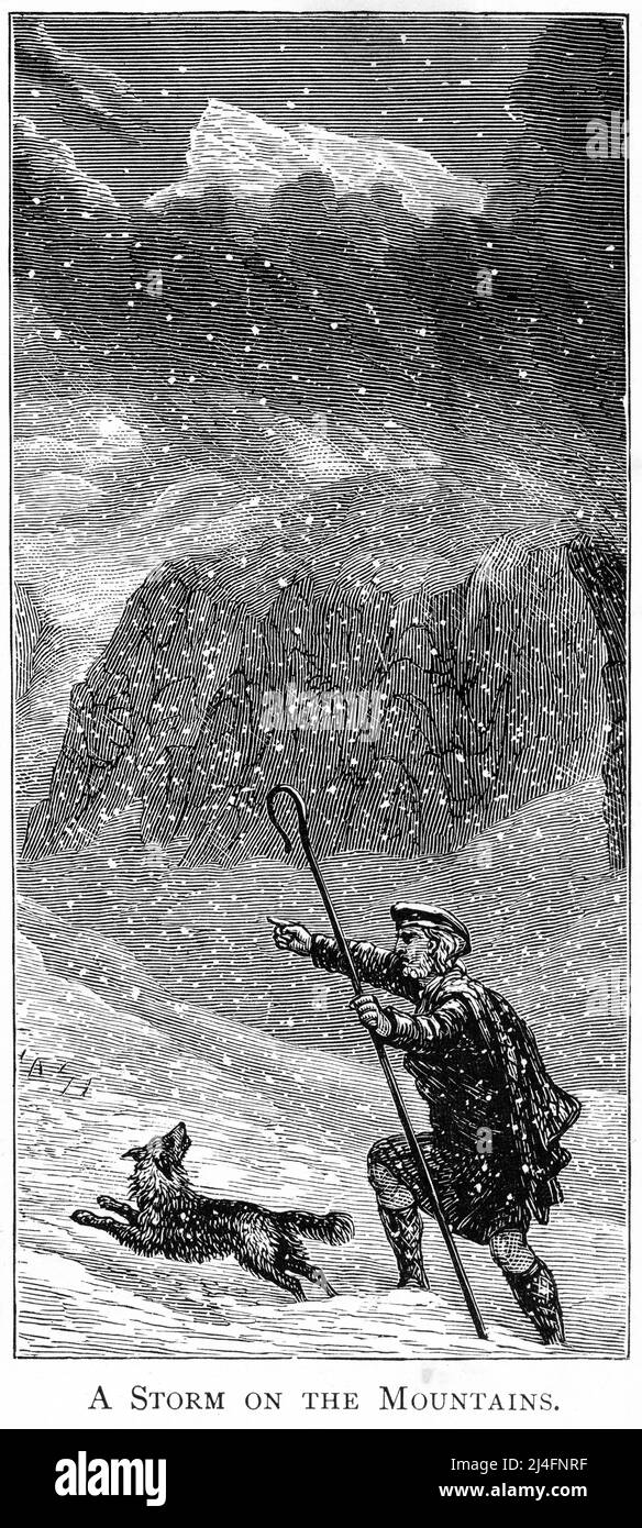 Gravur eines Sturms in den Bergen Schottlands, um 1890 Stockfoto
