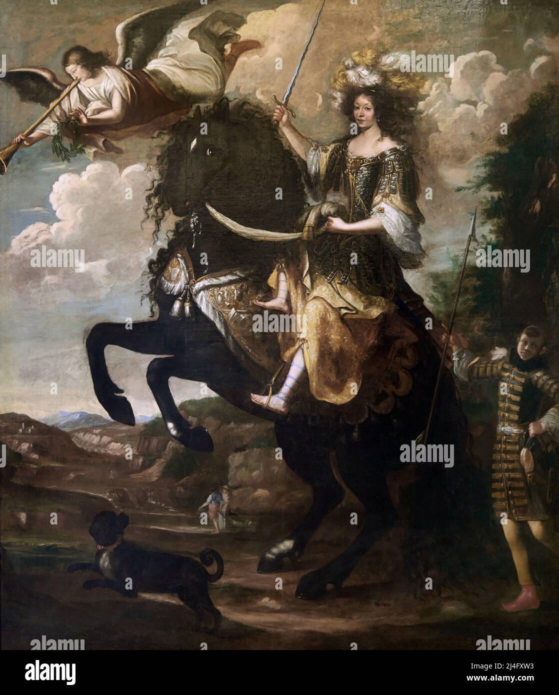 Ritratto equestre di Maria Giovanna Battista di Savoia Nemours olio