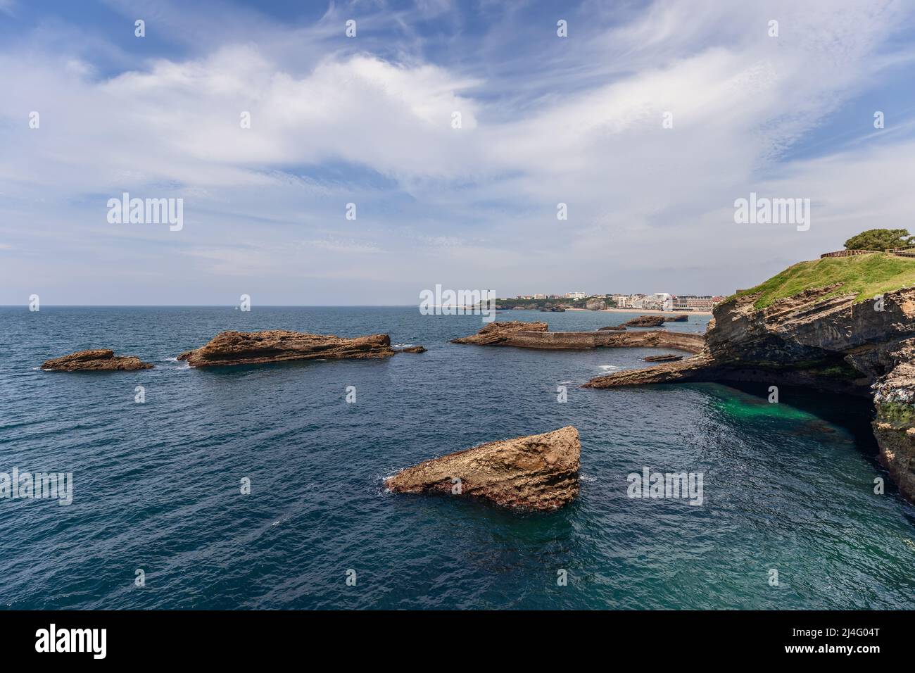 Südwestliche Küste von Frankreich, Ufer der Biscay Bay sind von bizarren Felsformationen gewaschen gekennzeichnet. Biarritz, Französisches Baskenland Stockfoto
