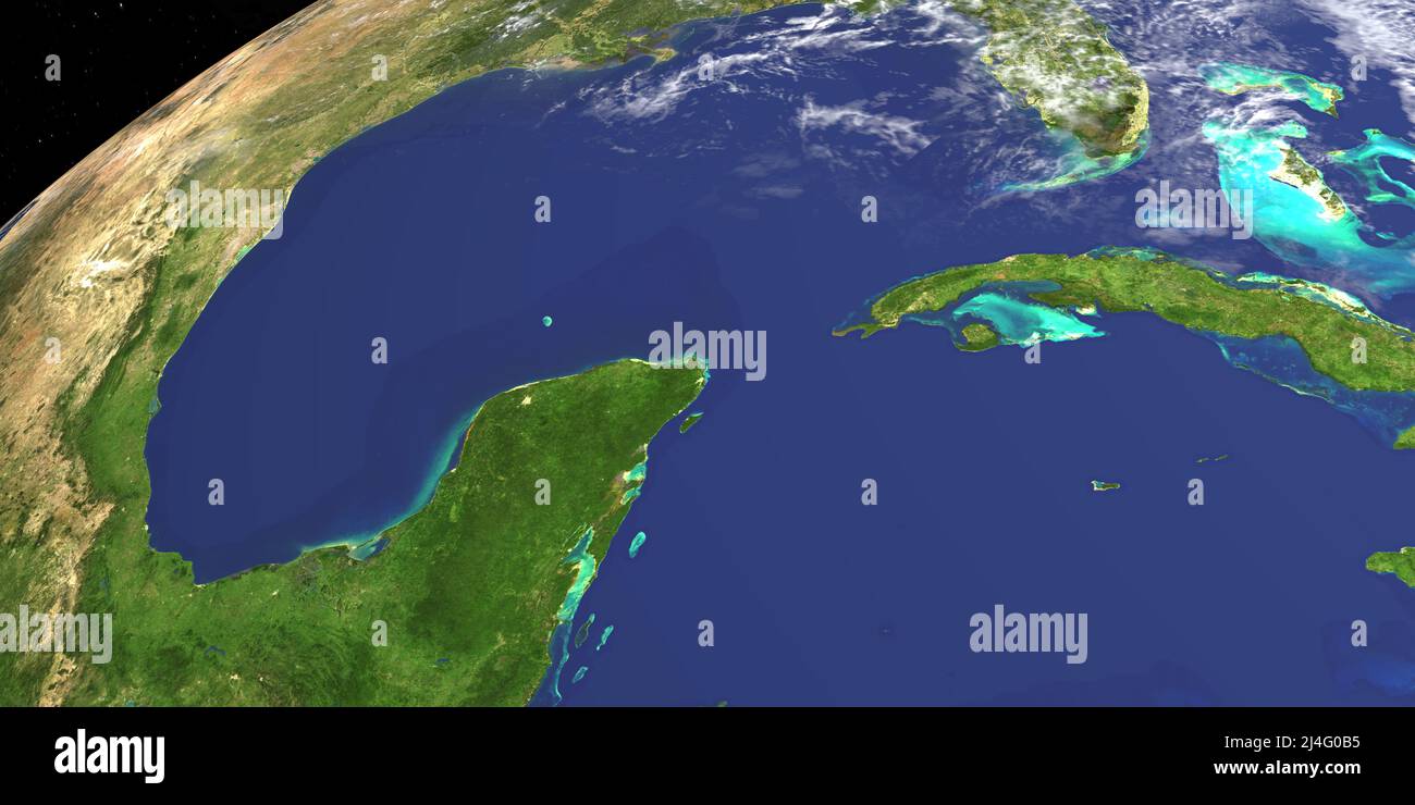 Yucatan-Halbinsel im Erdplaneten. Luftaufnahme Stockfoto