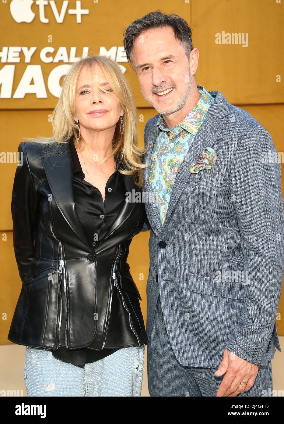 Los Angeles, Ca. 14. April 2022. Rosanna Arquette, David Arquette, bei der Apple TV-Premiere von They Call Me Magic am 14. April 2022 im Village Regency Theater in Los Angeles, Kalifornien. Quelle: Saye Sadou/Media Punch/Alamy Live News Stockfoto
